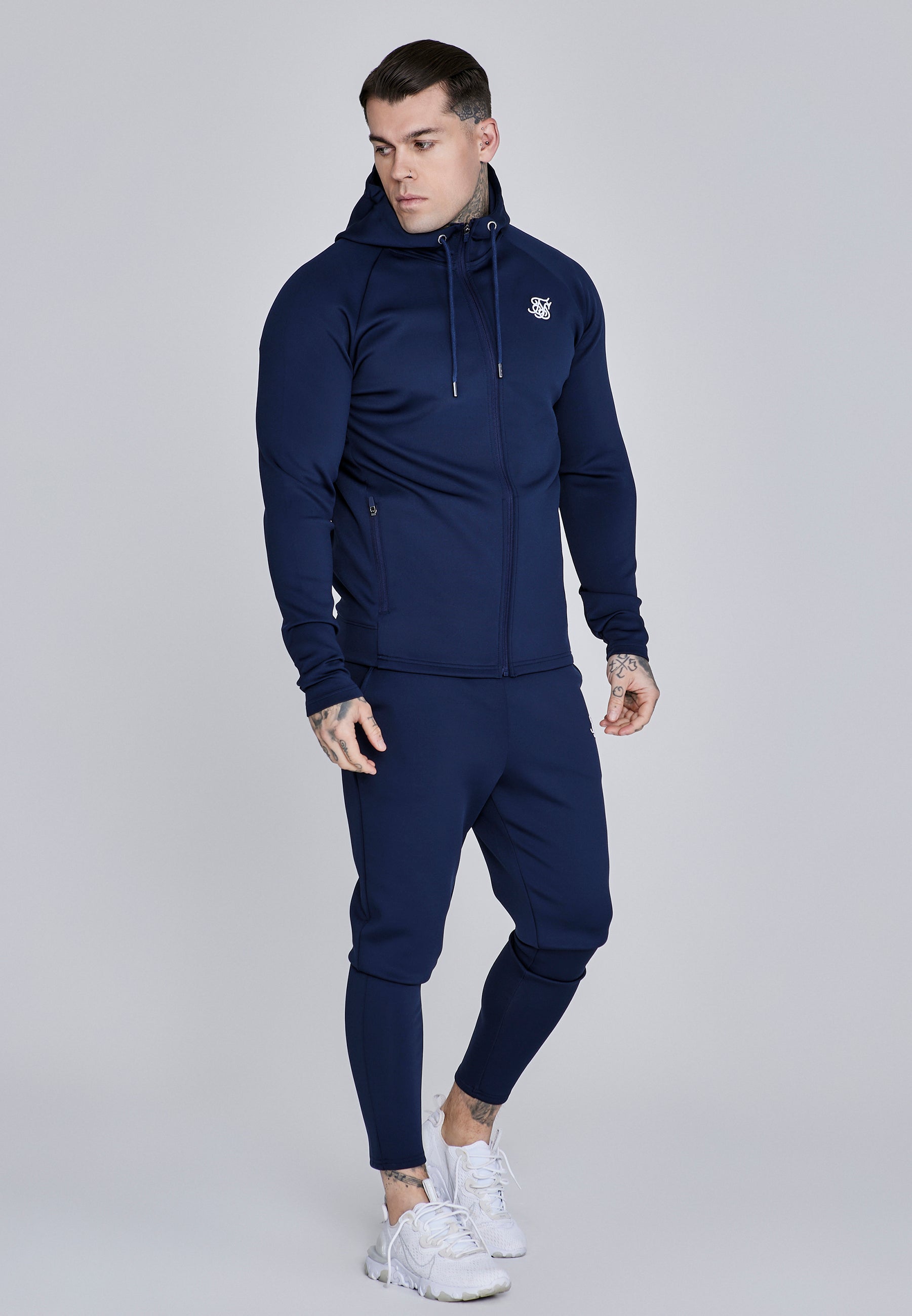 Essentials Poly FullZip Hoodie in Navy