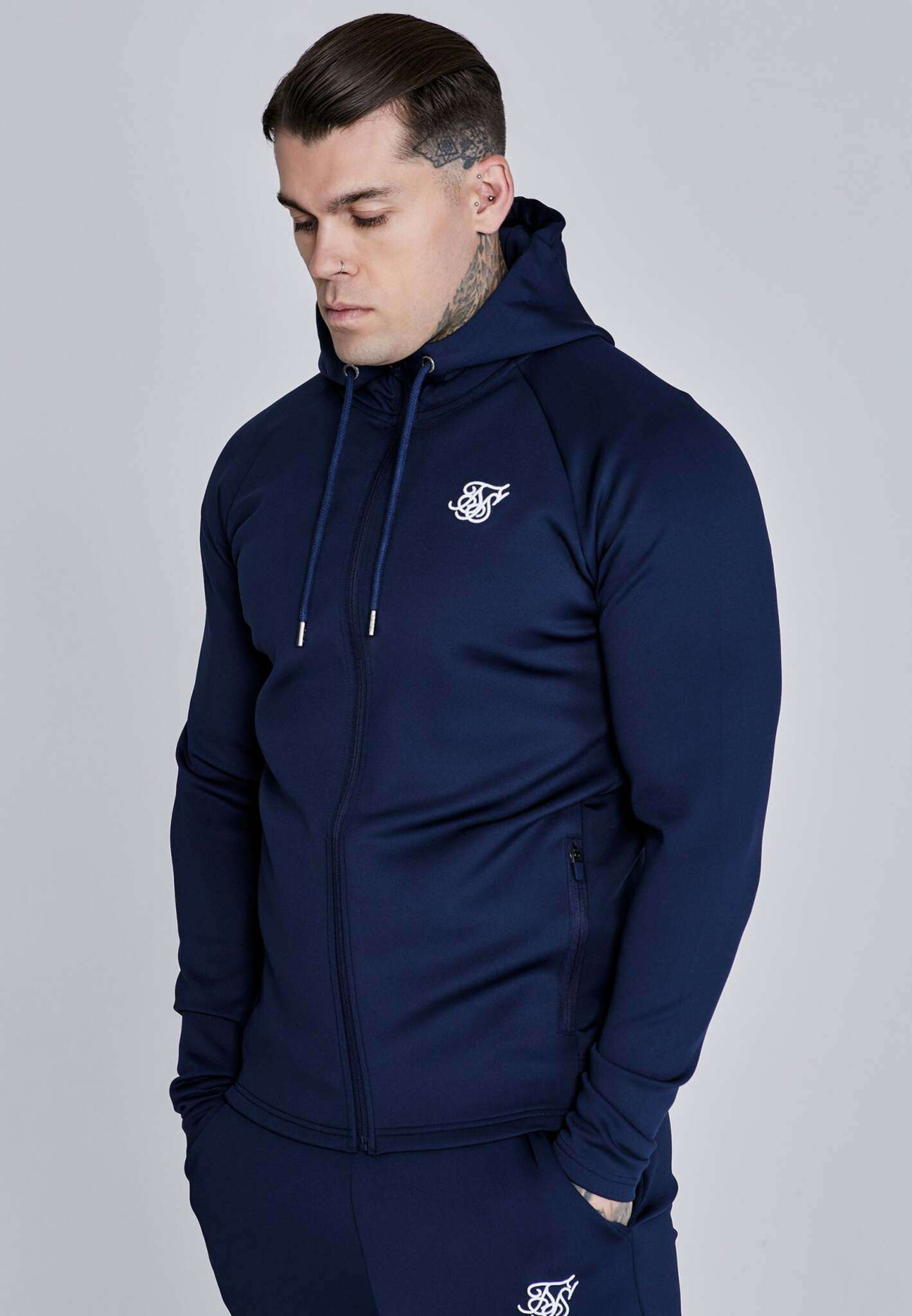 Essentials Poly FullZip Hoodie in Navy Sweatjackets SikSilk