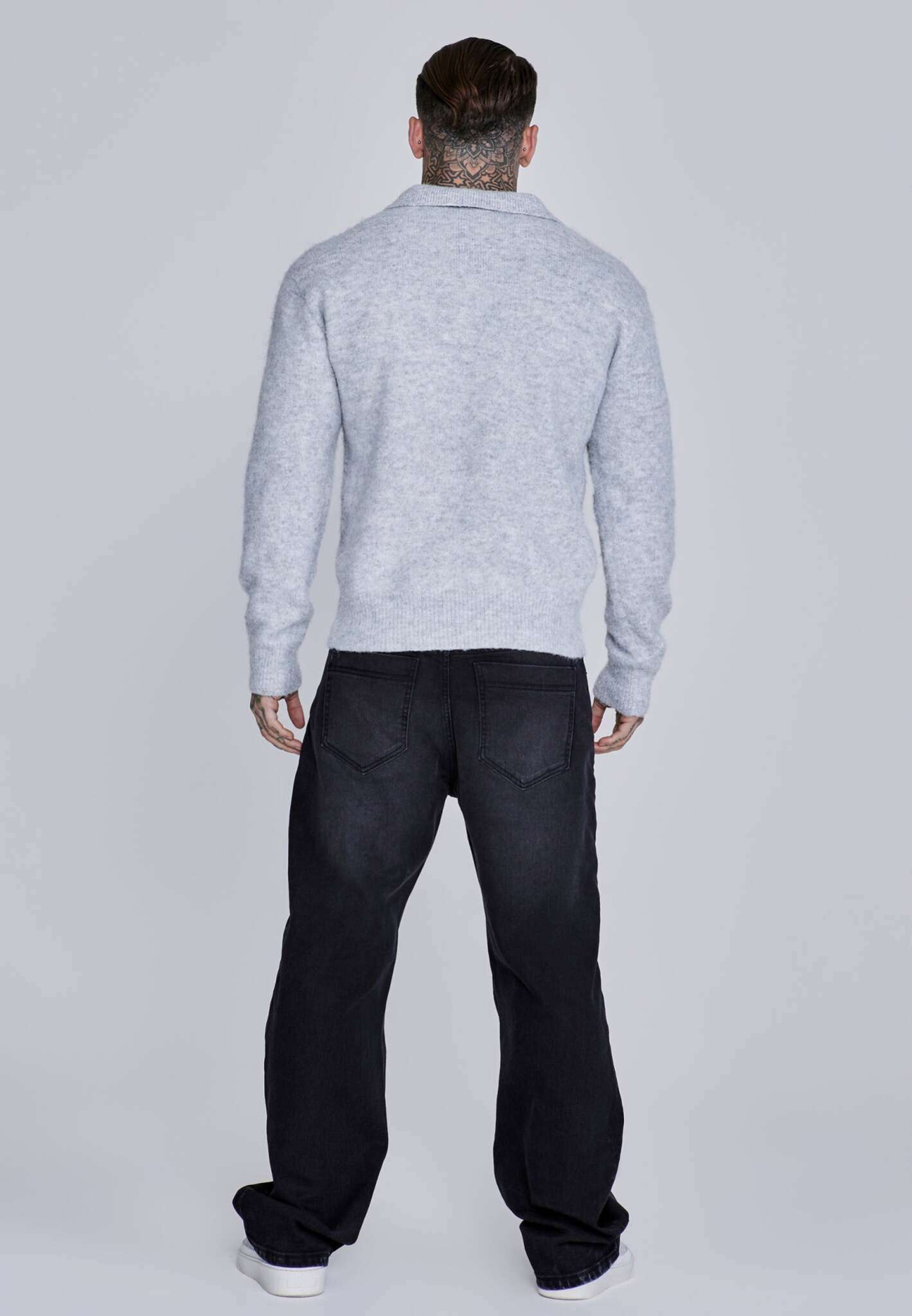 Knitted Polo Sweater in Grey Sweater SikSilk