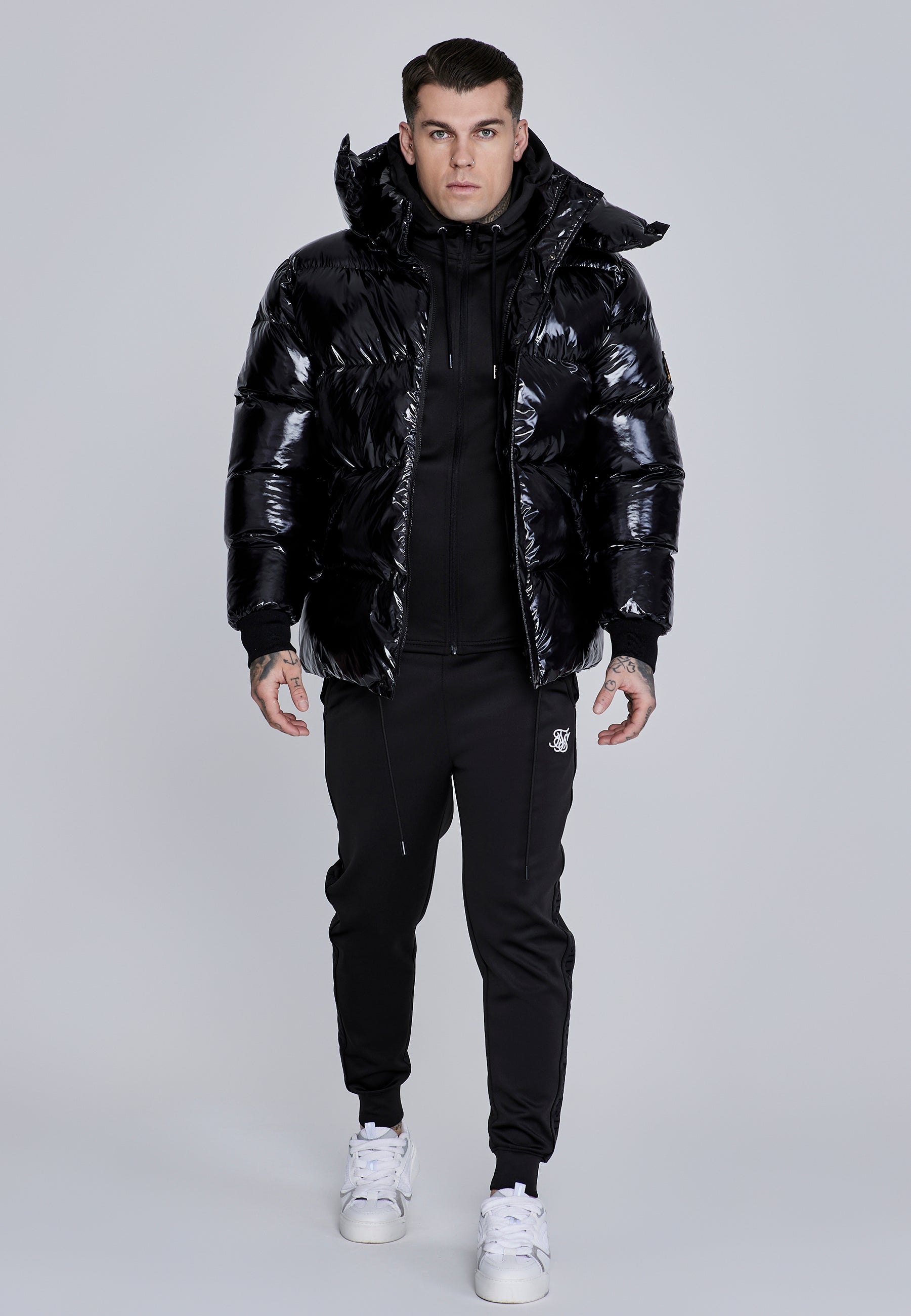 High Shine Puffer Jacket in Black Jackets SikSilk