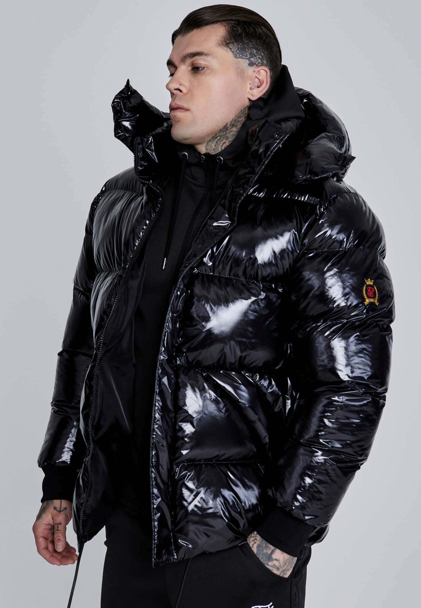 High Shine Puffer Jacket in Black Jackets SikSilk