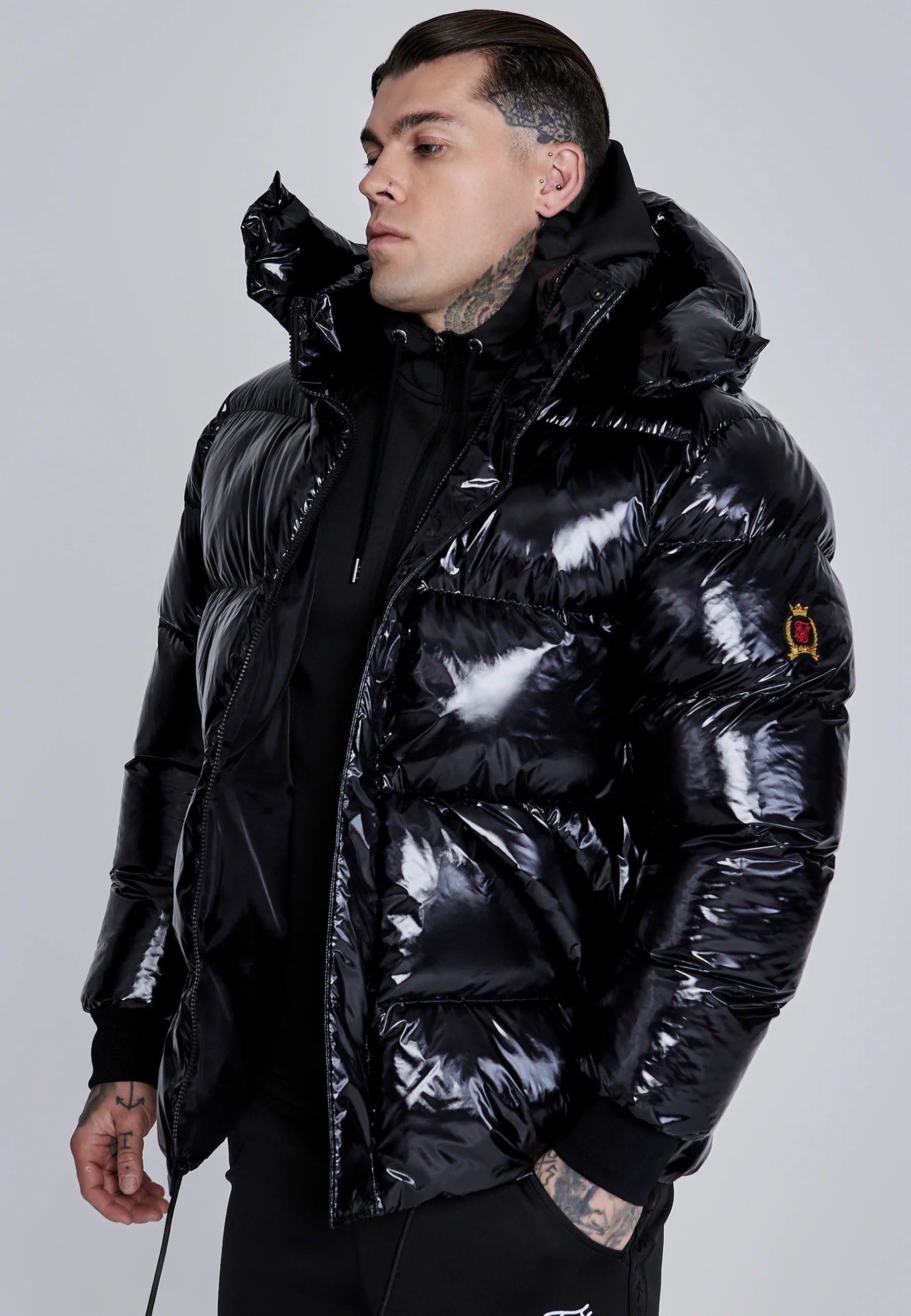 High Shine Puffer Jacket in Black