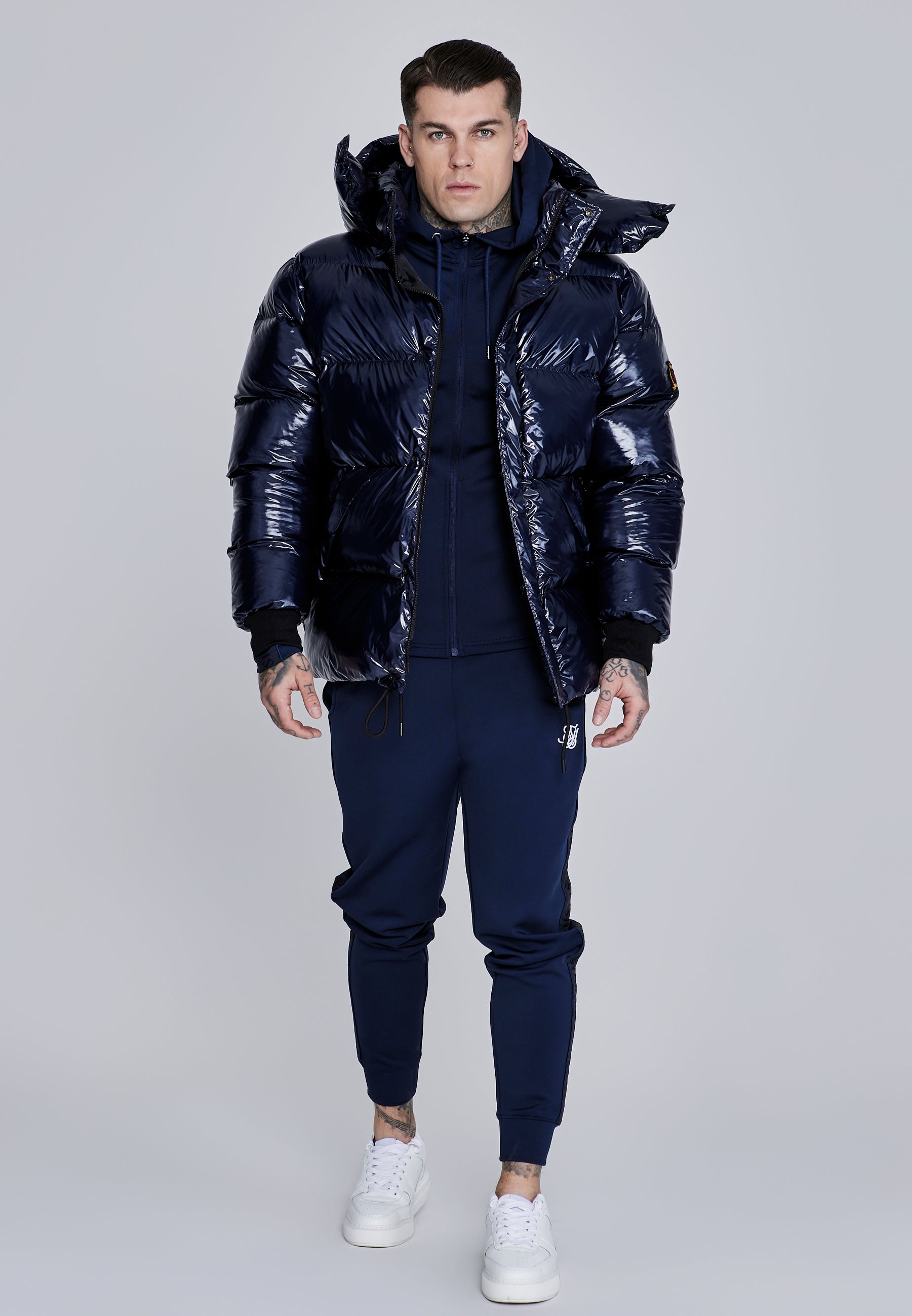 High Shine Puffer Jacket in Dark Navy Jackets SikSilk