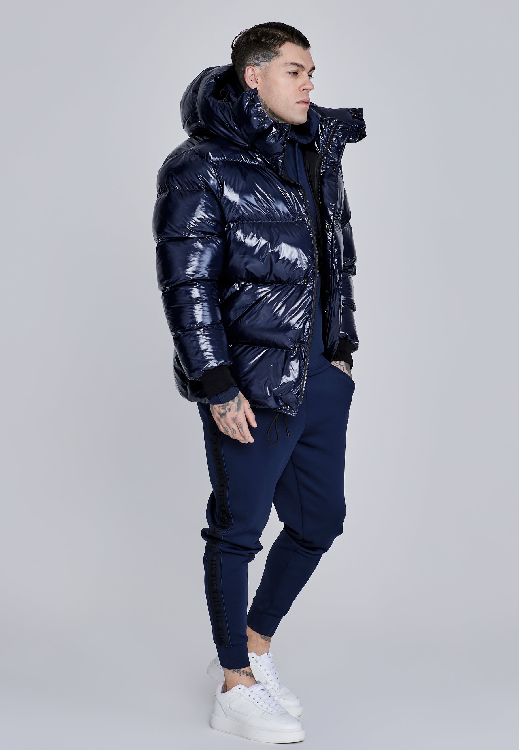 High Shine Puffer Jacket in Dark Navy Jackets SikSilk