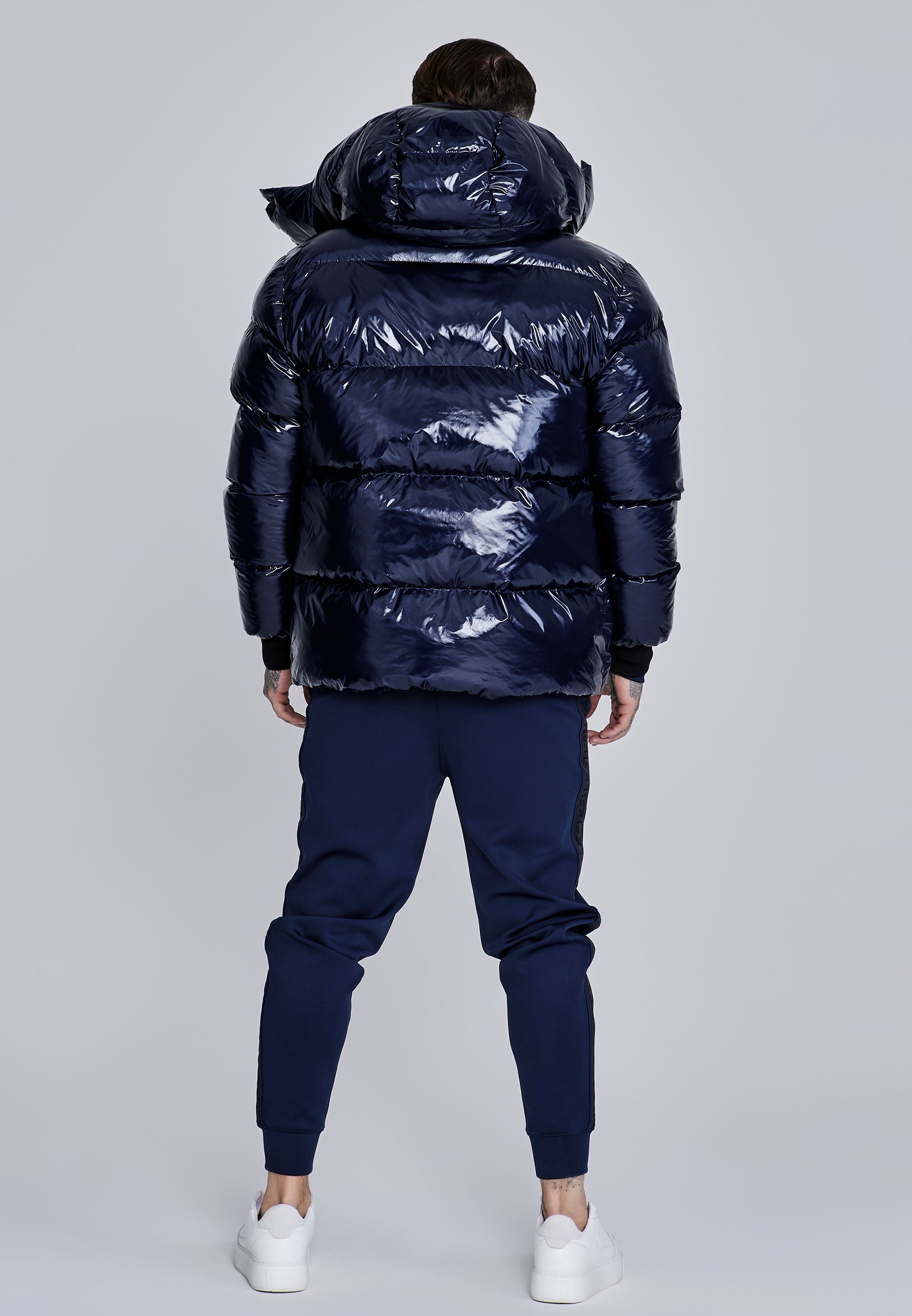 High Shine Puffer Jacket in Dark Navy