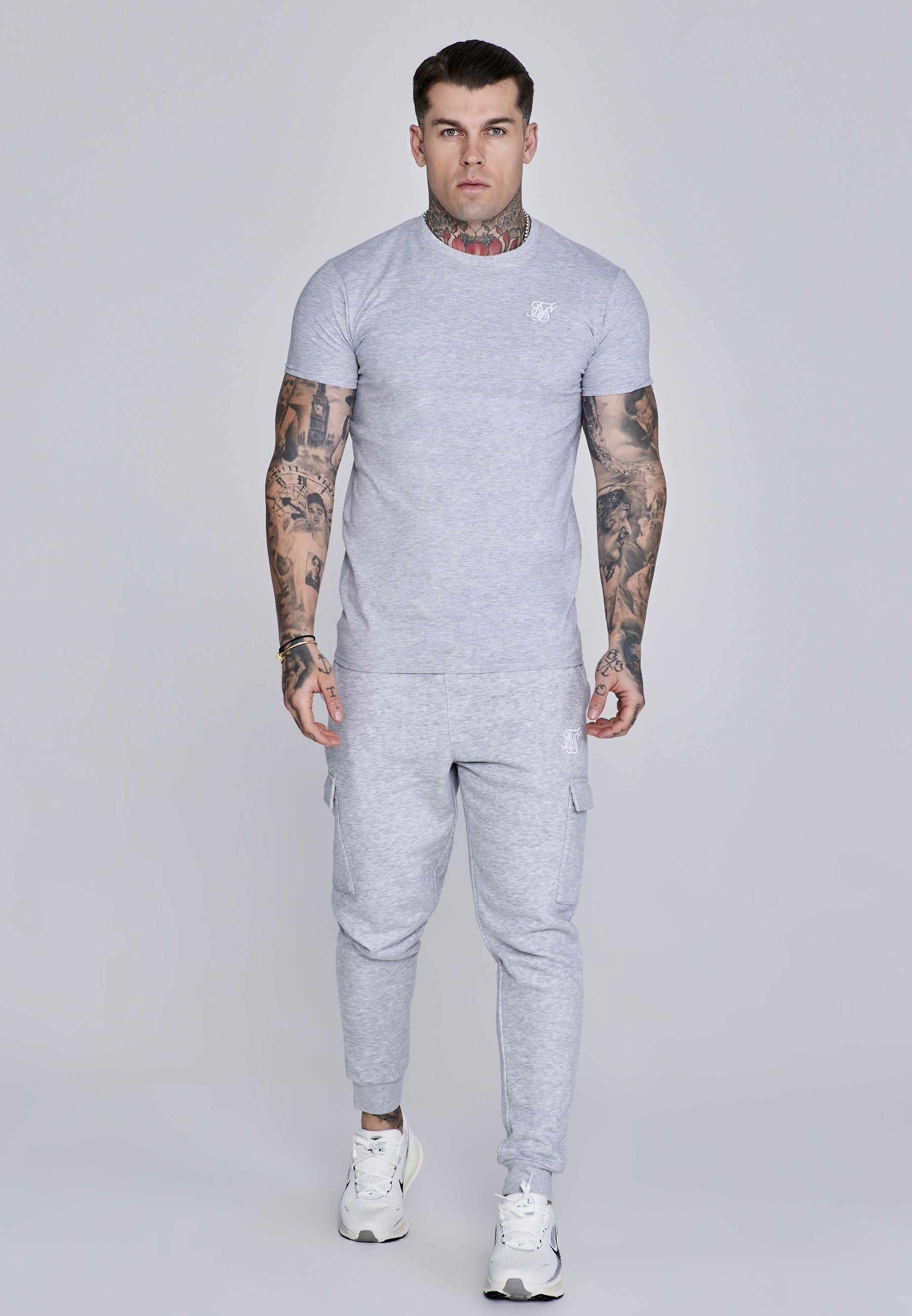 Essentials Cargo Joggers in Grey Marl Pants SikSilk