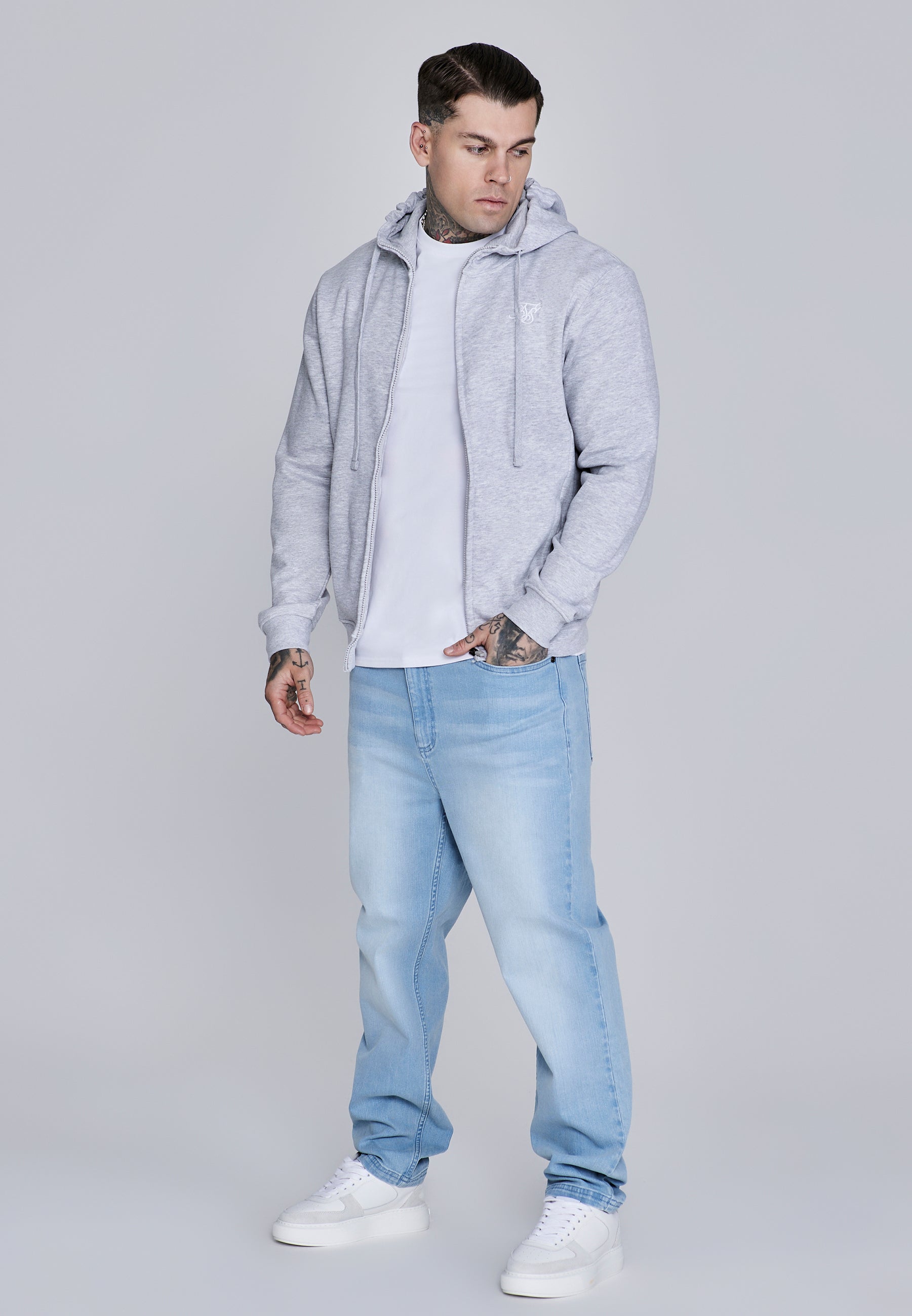 Essentials Full Zip Hoodie in Grey Marl Sweat Jackets SikSilk