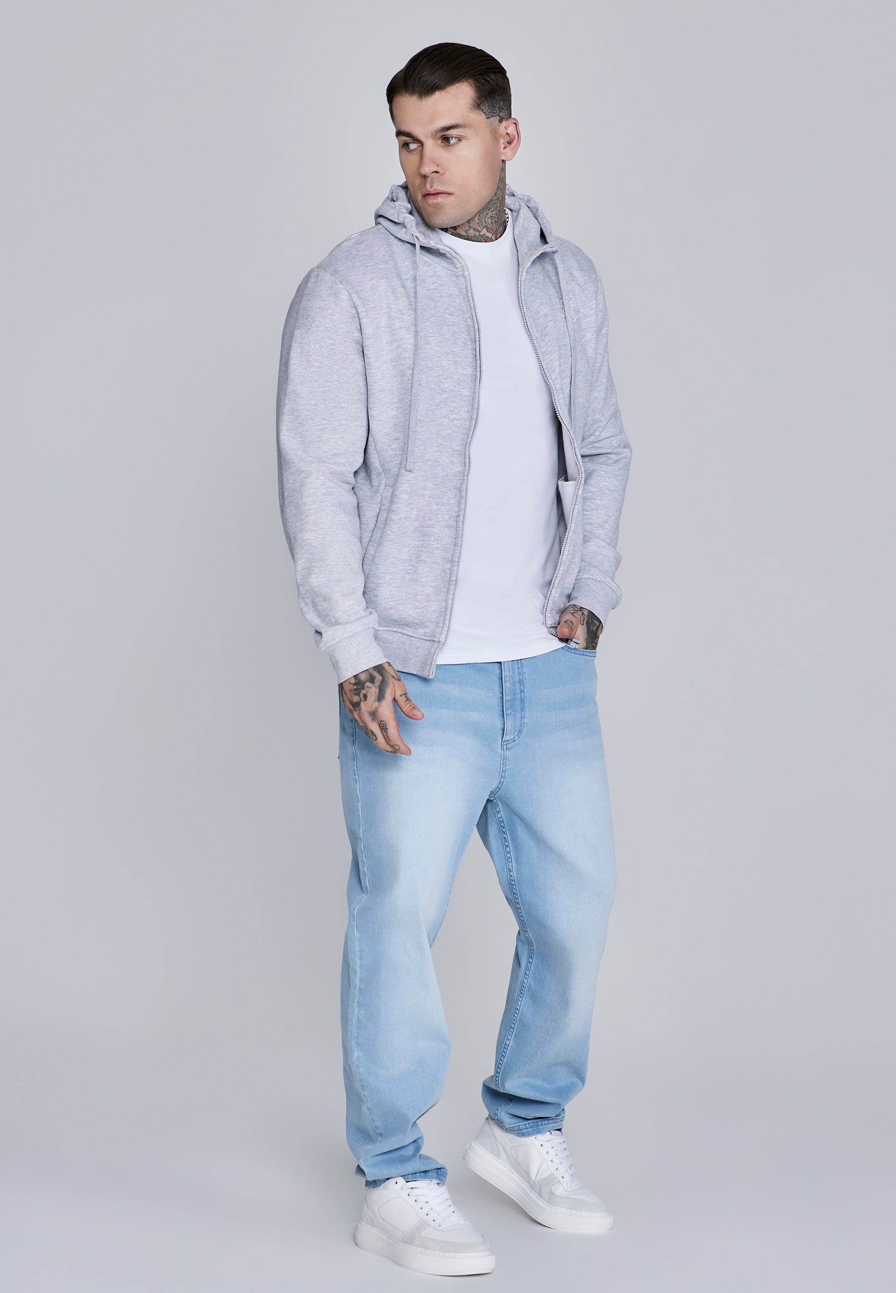 Essentials Full Zip Hoodie in Grey Marl Sweat Jackets SikSilk