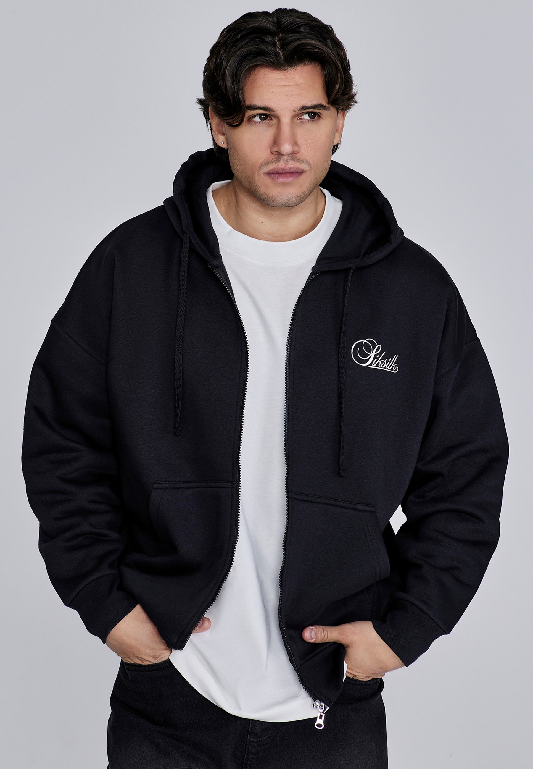 Essentials Full Zip Hoodie in Black Sweat Jackets SikSilk