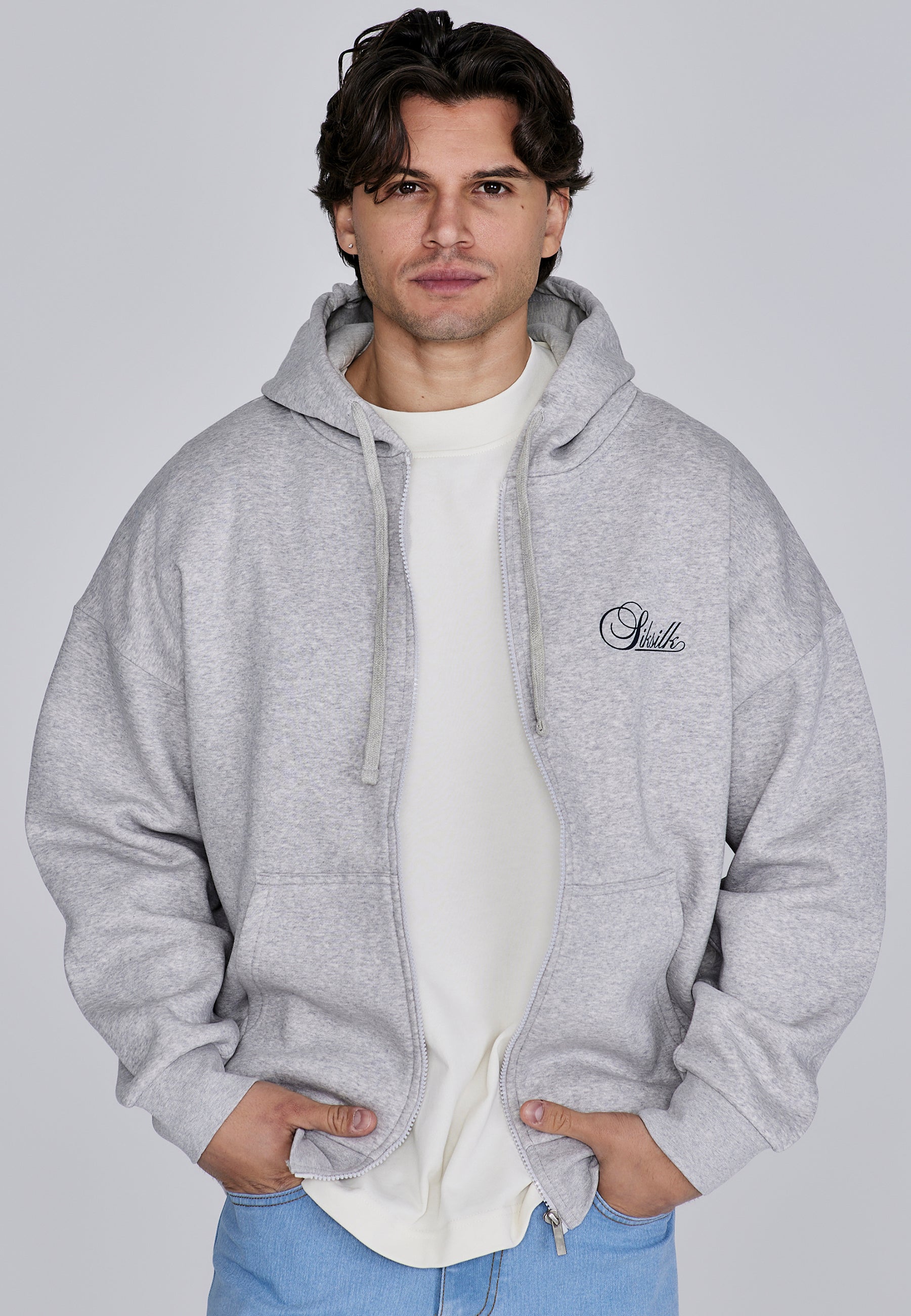 Essentials Full Zip Hoodie in Grey Marl Sweat Jackets SikSilk