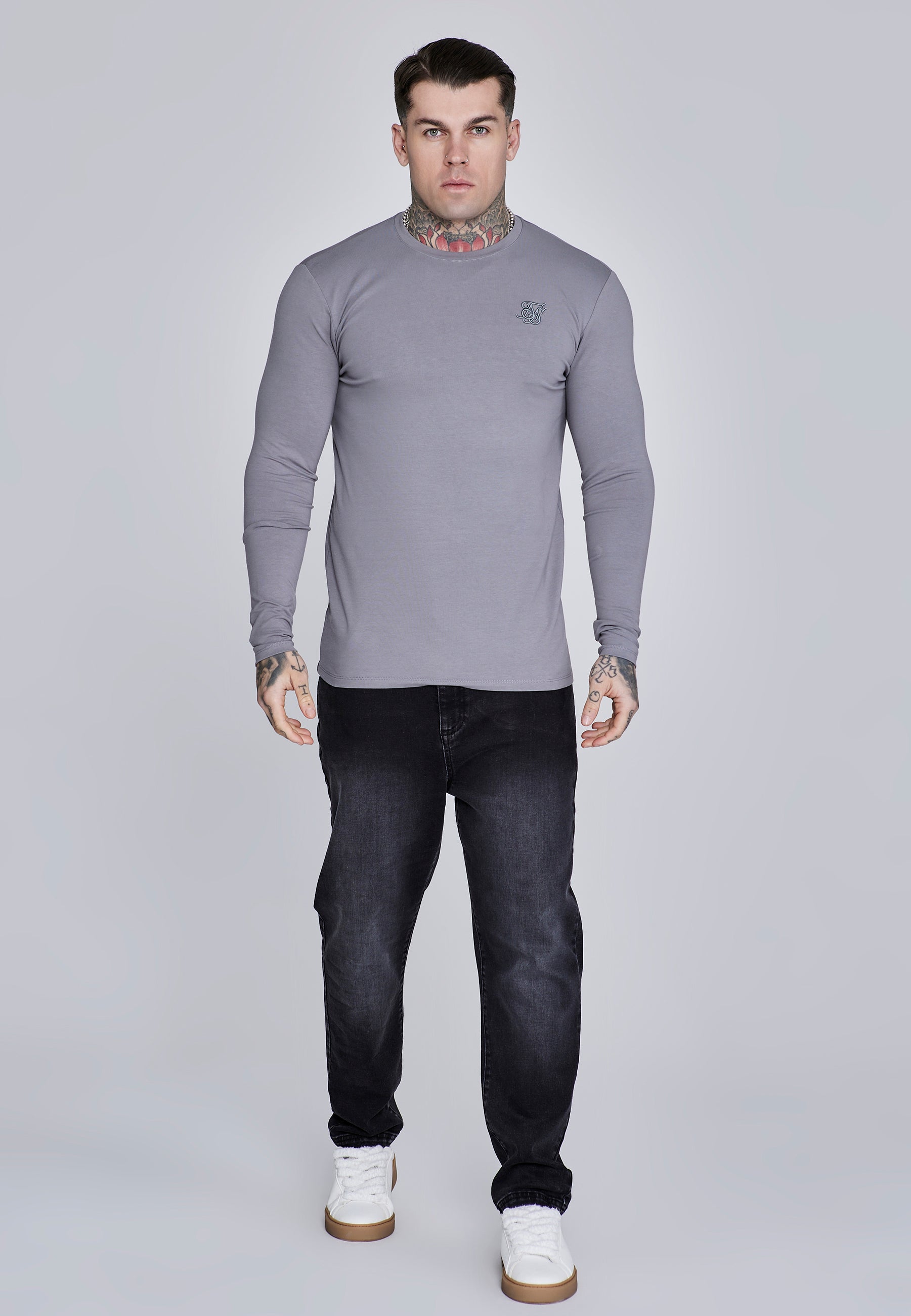 Long Sleeve T-Shirt in Grey T-Shirts SikSilk