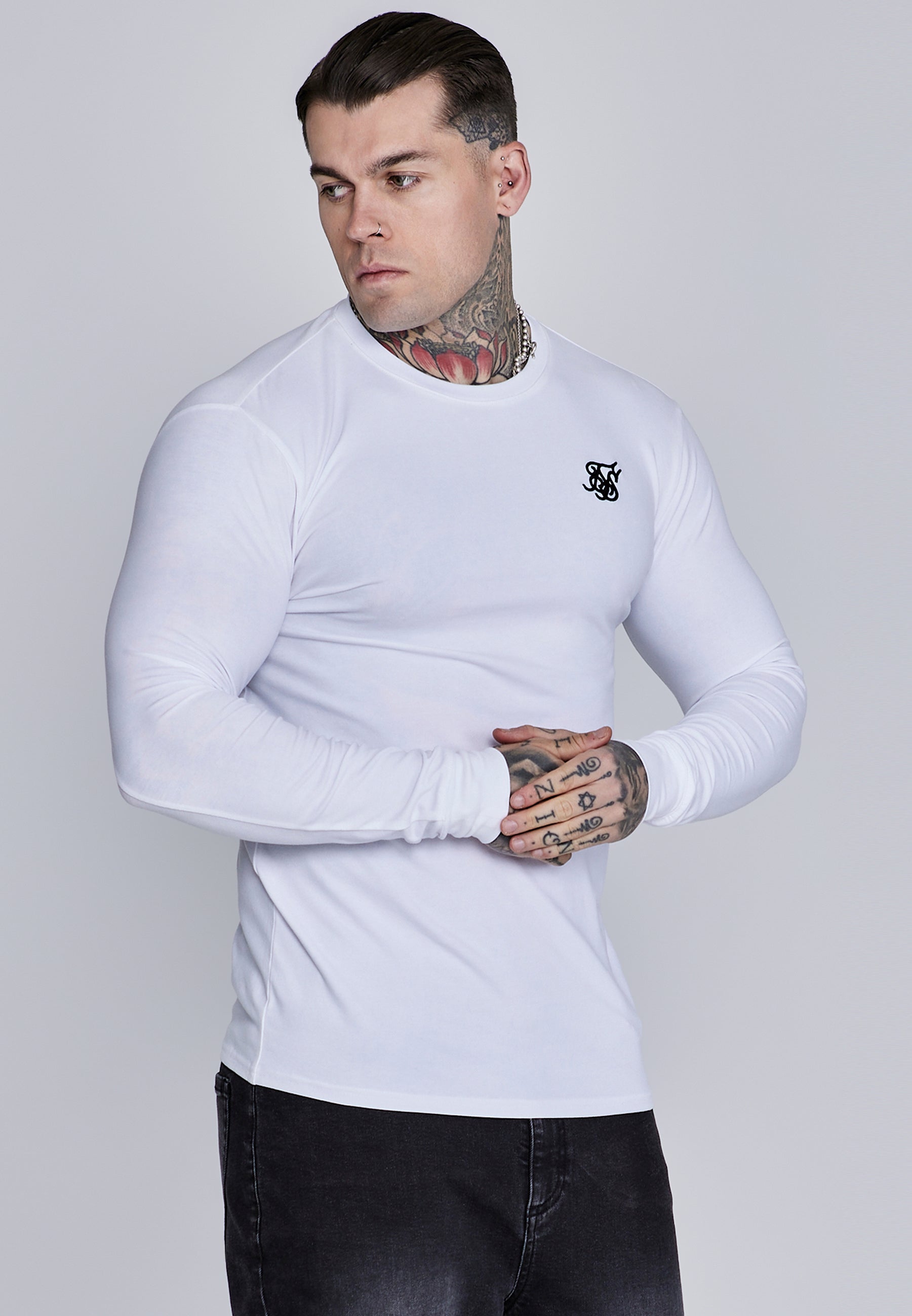 Essentials Long Sleeve T-Shirt in White T-Shirts SikSilk