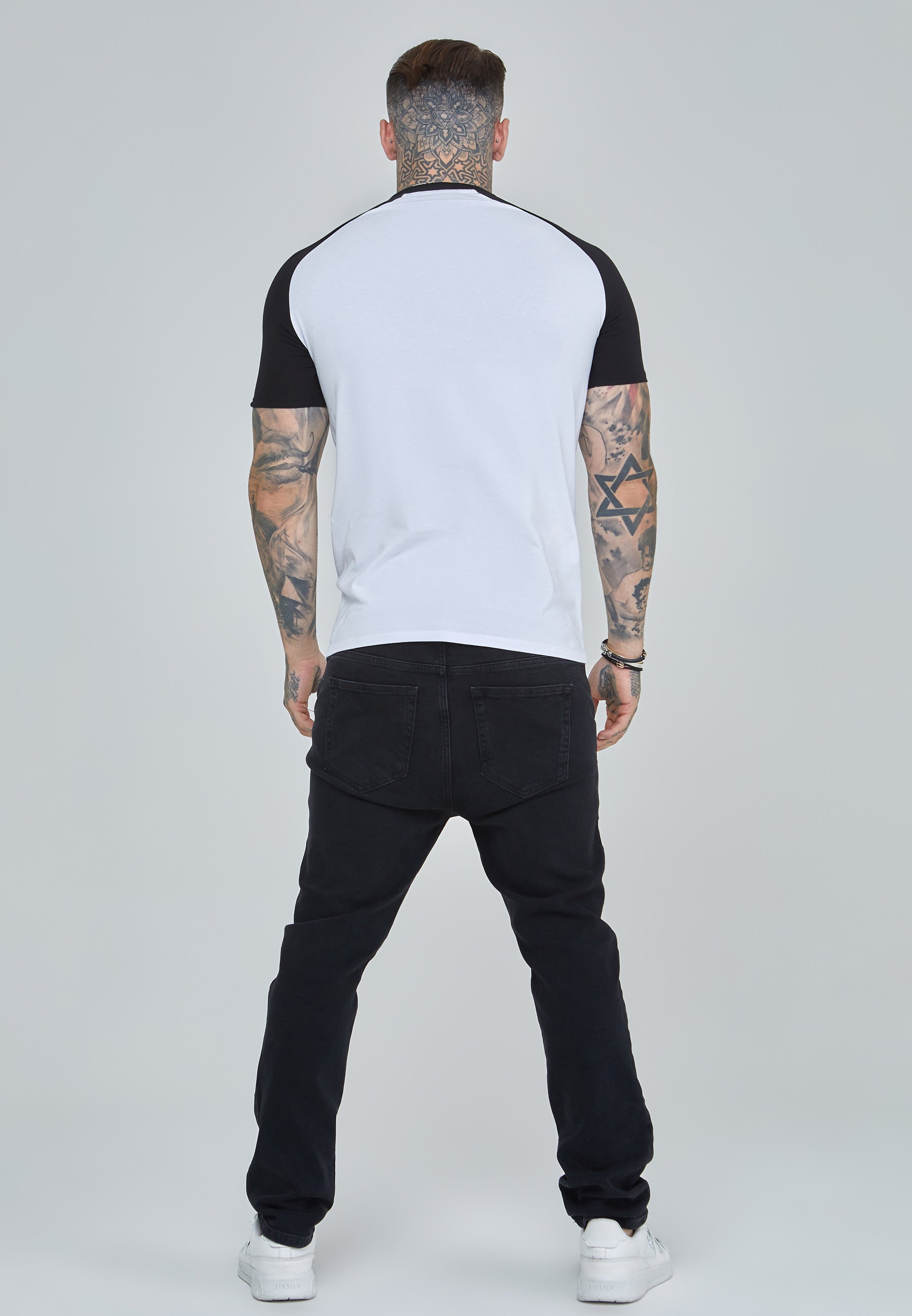Raglan T-Shirt in White, Black T-Shirts SikSilk