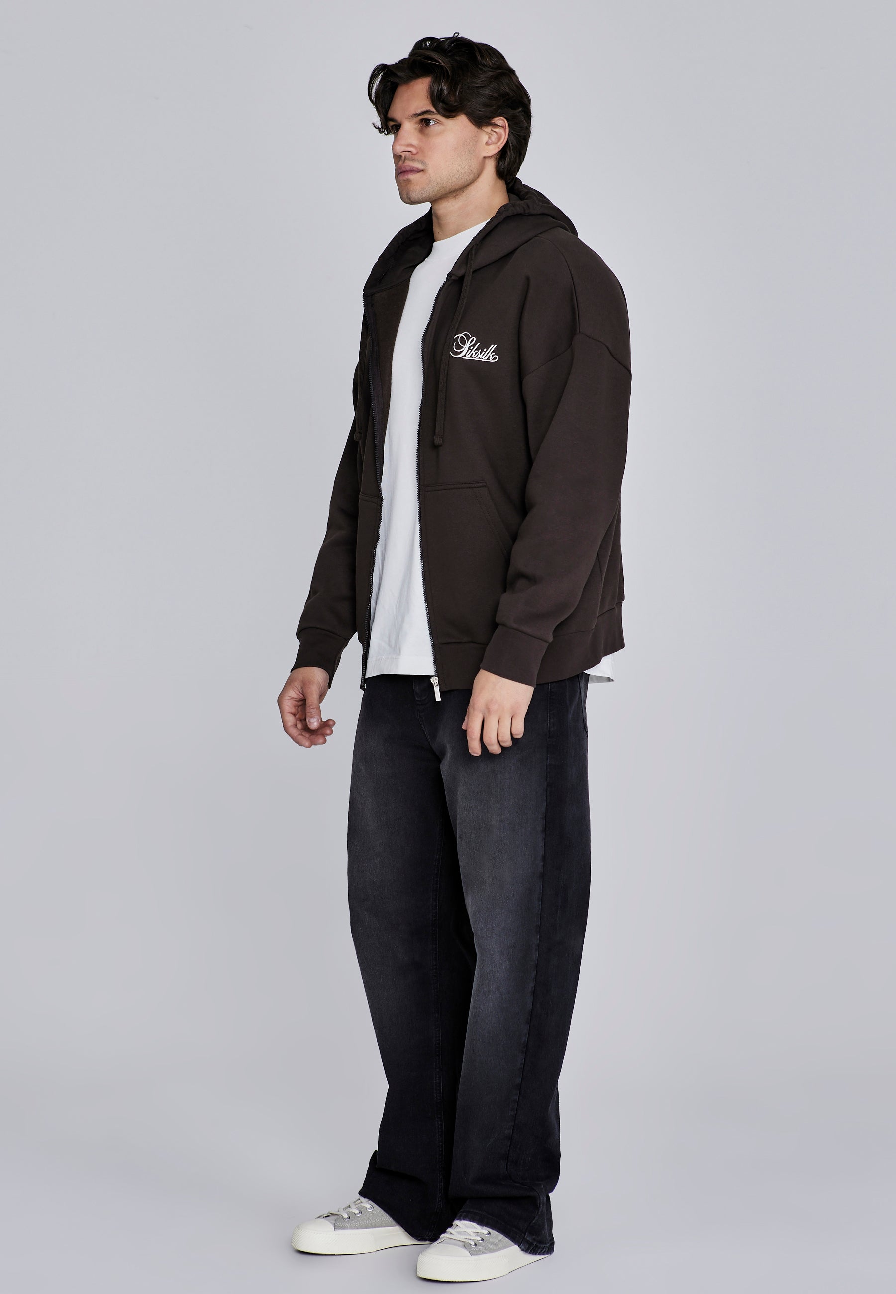 Essentials Full Zip Hoodie in Brown Sweat Jackets SikSilk