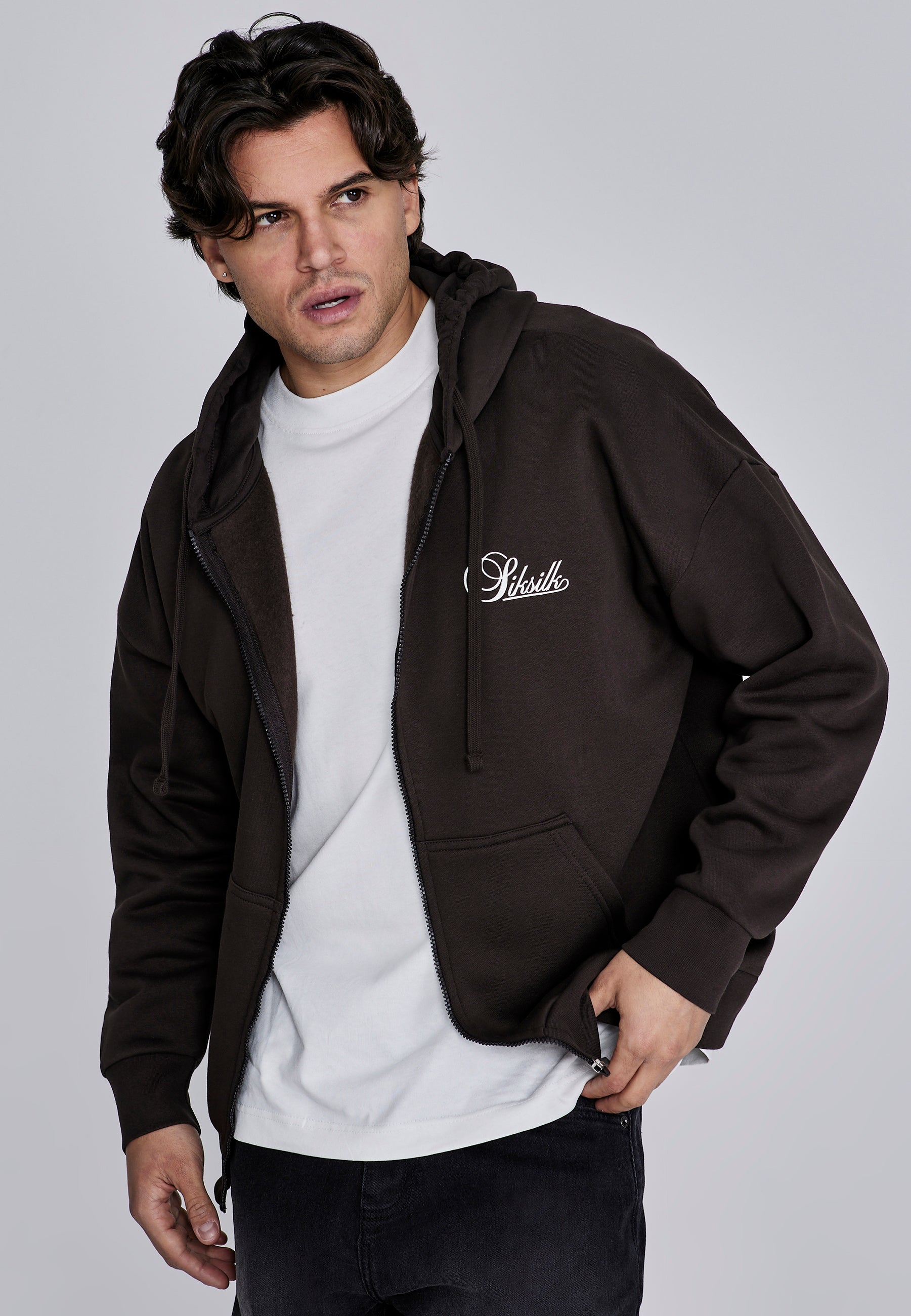 Essentials Full Zip Hoodie in Brown Sweat Jackets SikSilk