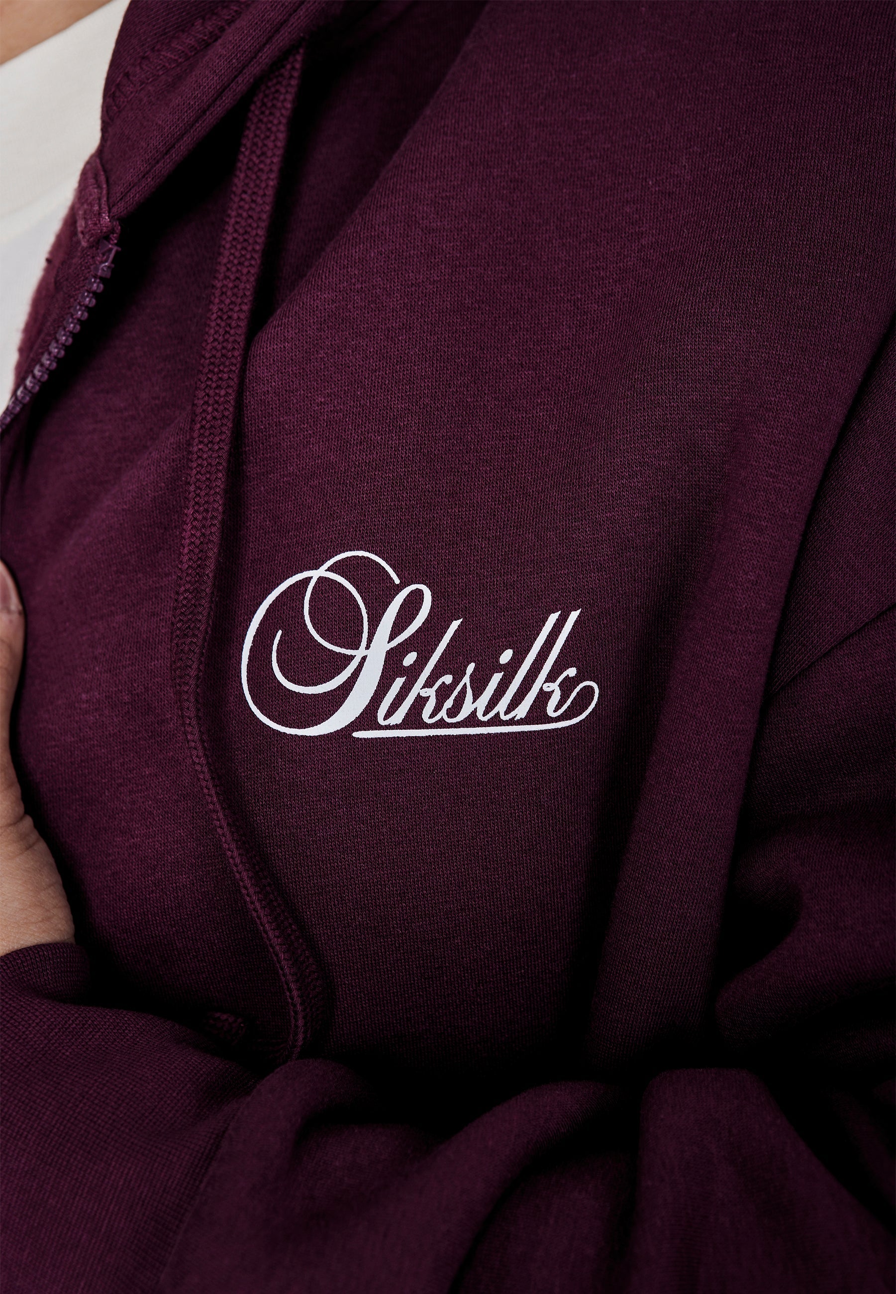 Essentials Full Zip Hoodie in Burgundy Sweat Jackets SikSilk