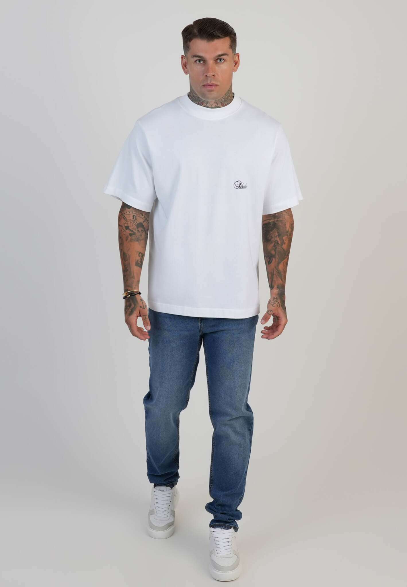 Slim Fit Jeans in Washed Mid Blue Jeans SikSilk