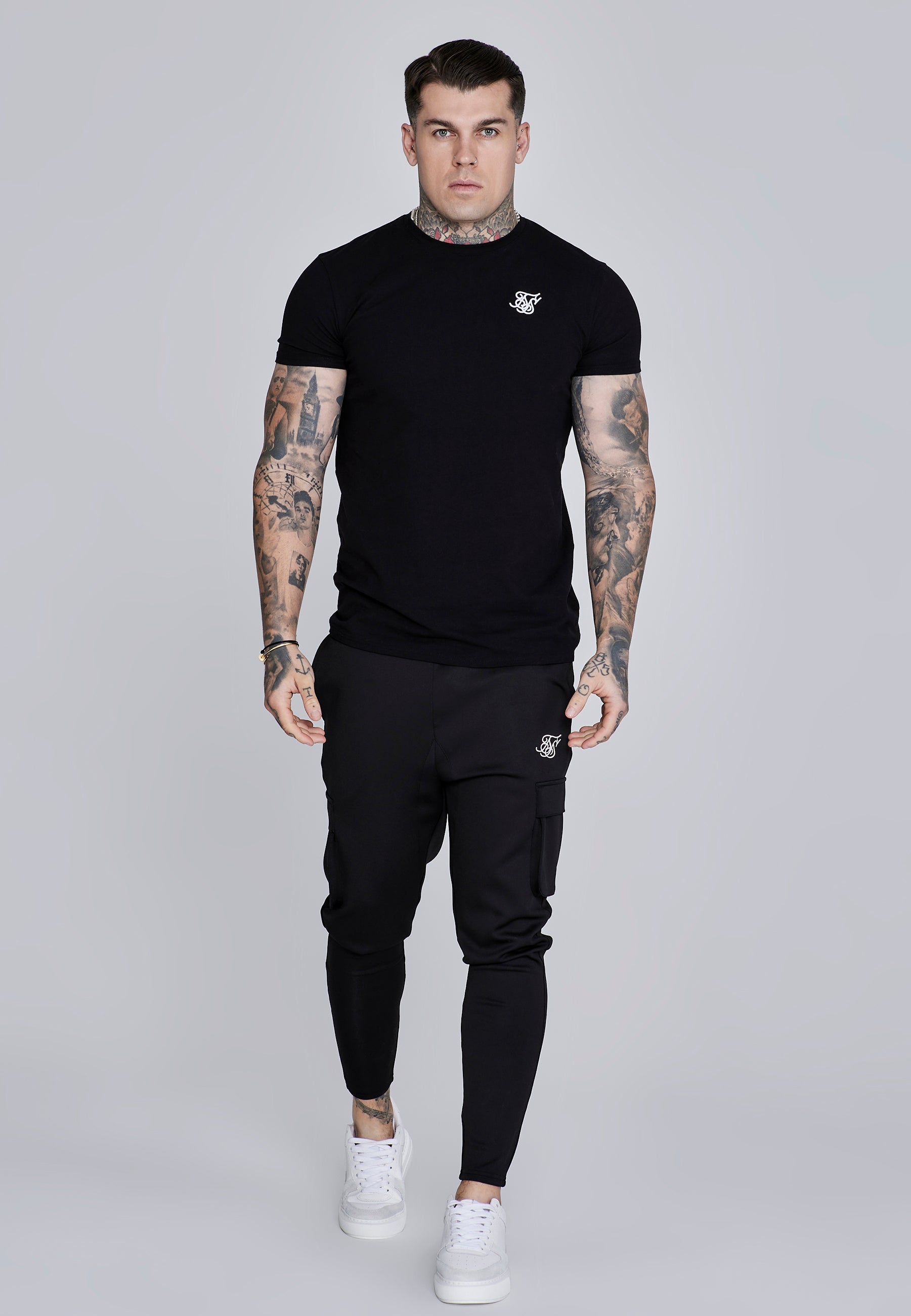 Essentials Poly Cargos in Black Pants SikSilk