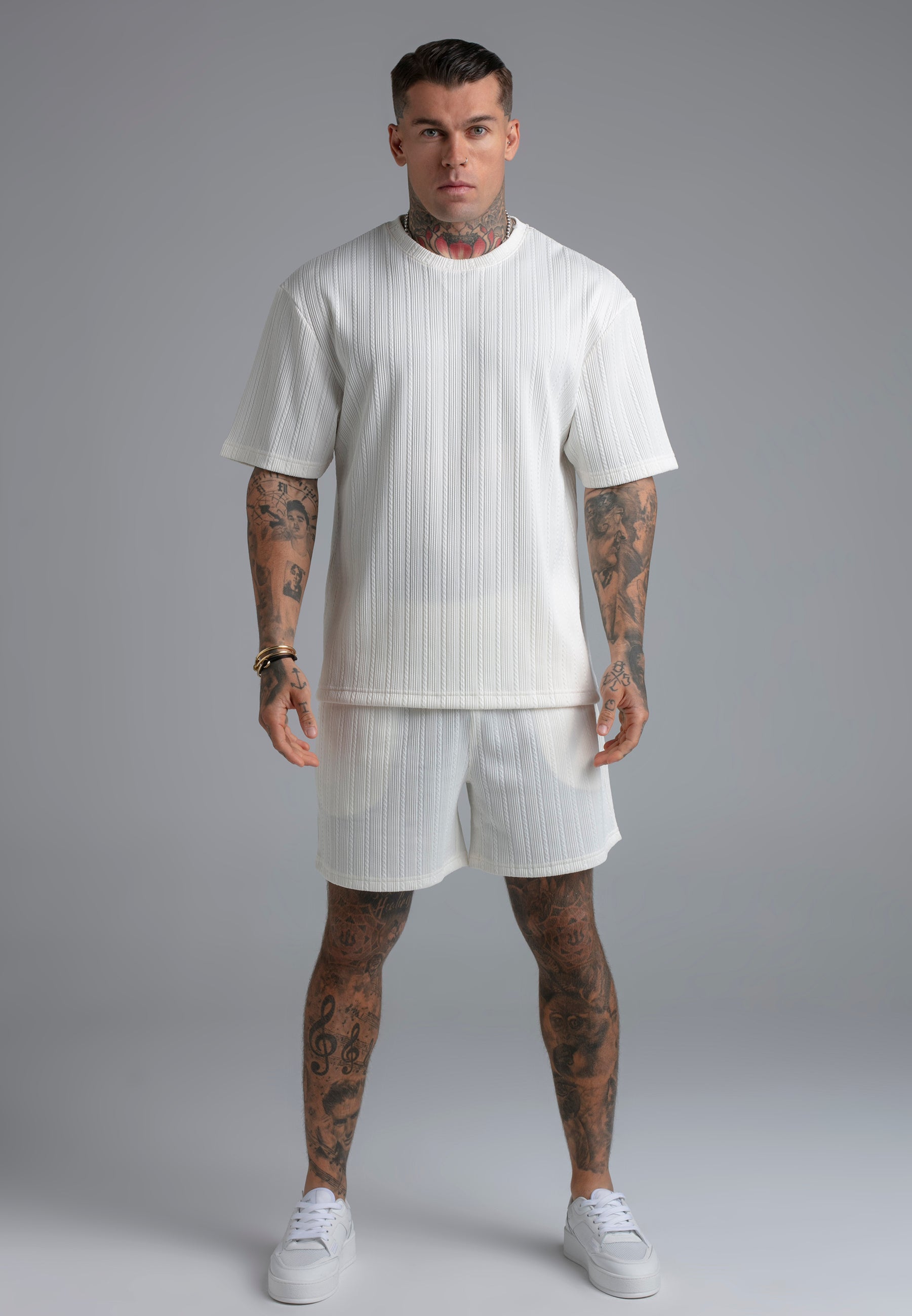 Textured T-shirt in ecru