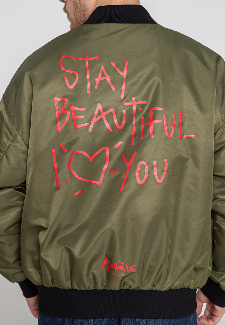 Stay Beautiful M Bomber Jacket in Kaki Jackets Bombers Original