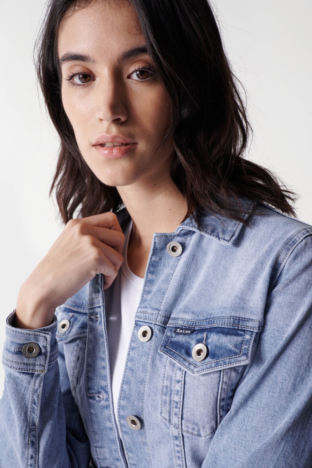 Denim Trucker Jacket in Medium Light Jackets Salsa Jeans