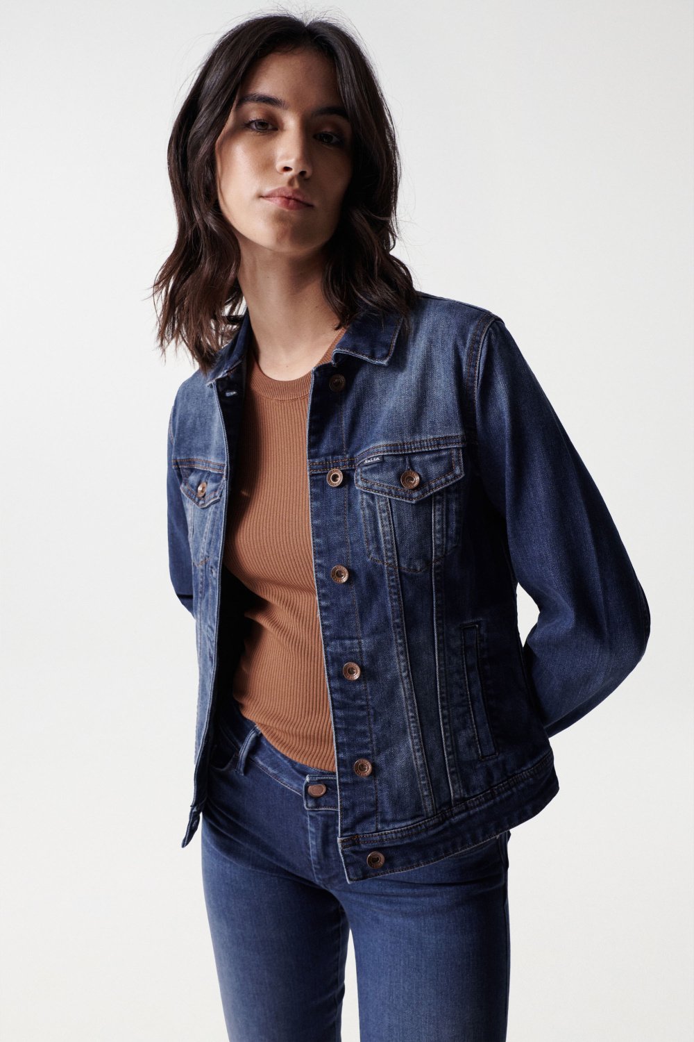 Denim Trucker Jacket in Dark Wash Jackets Salsa Jeans