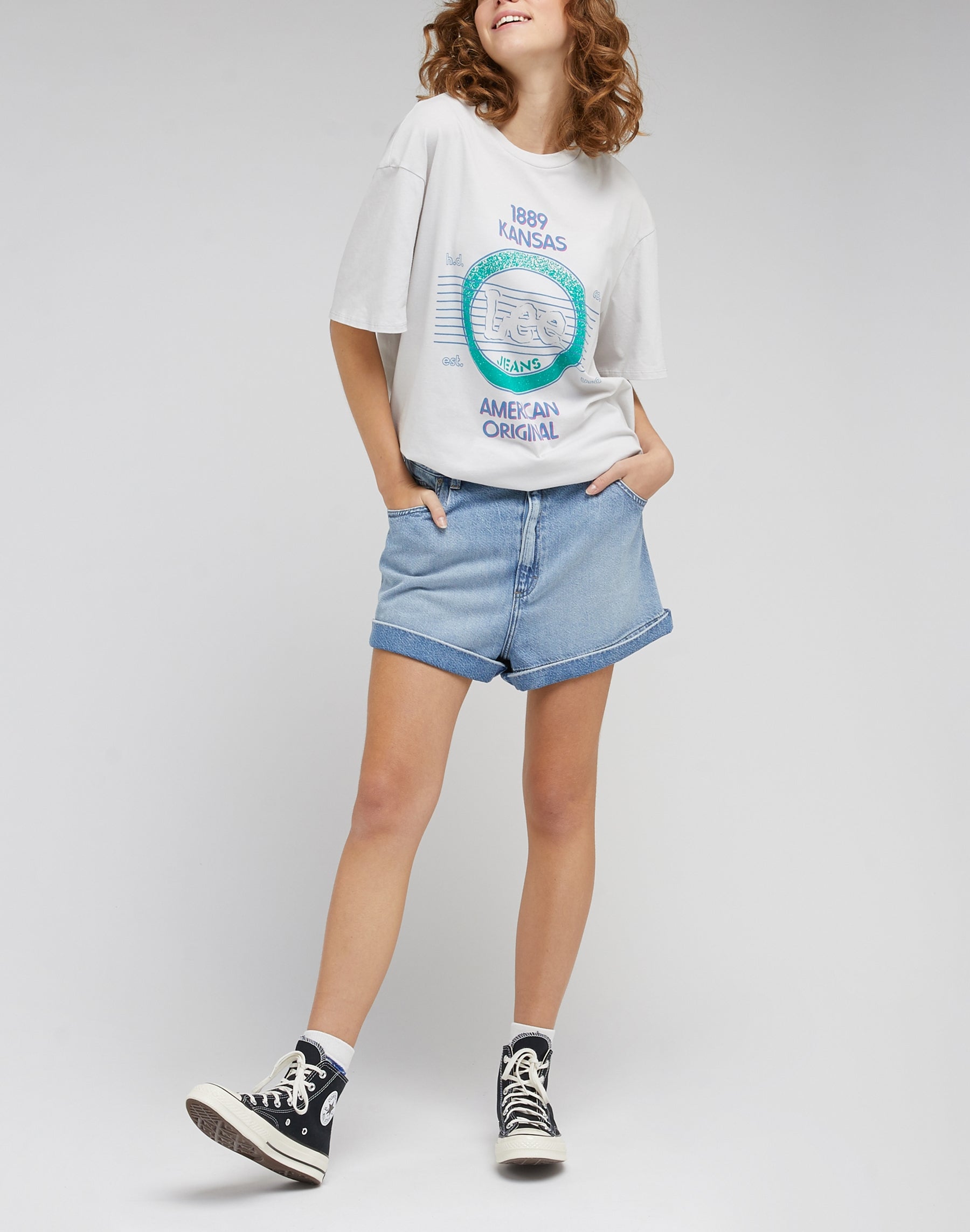 Pleated Short in Frosted Blue Jean Shorts Lee