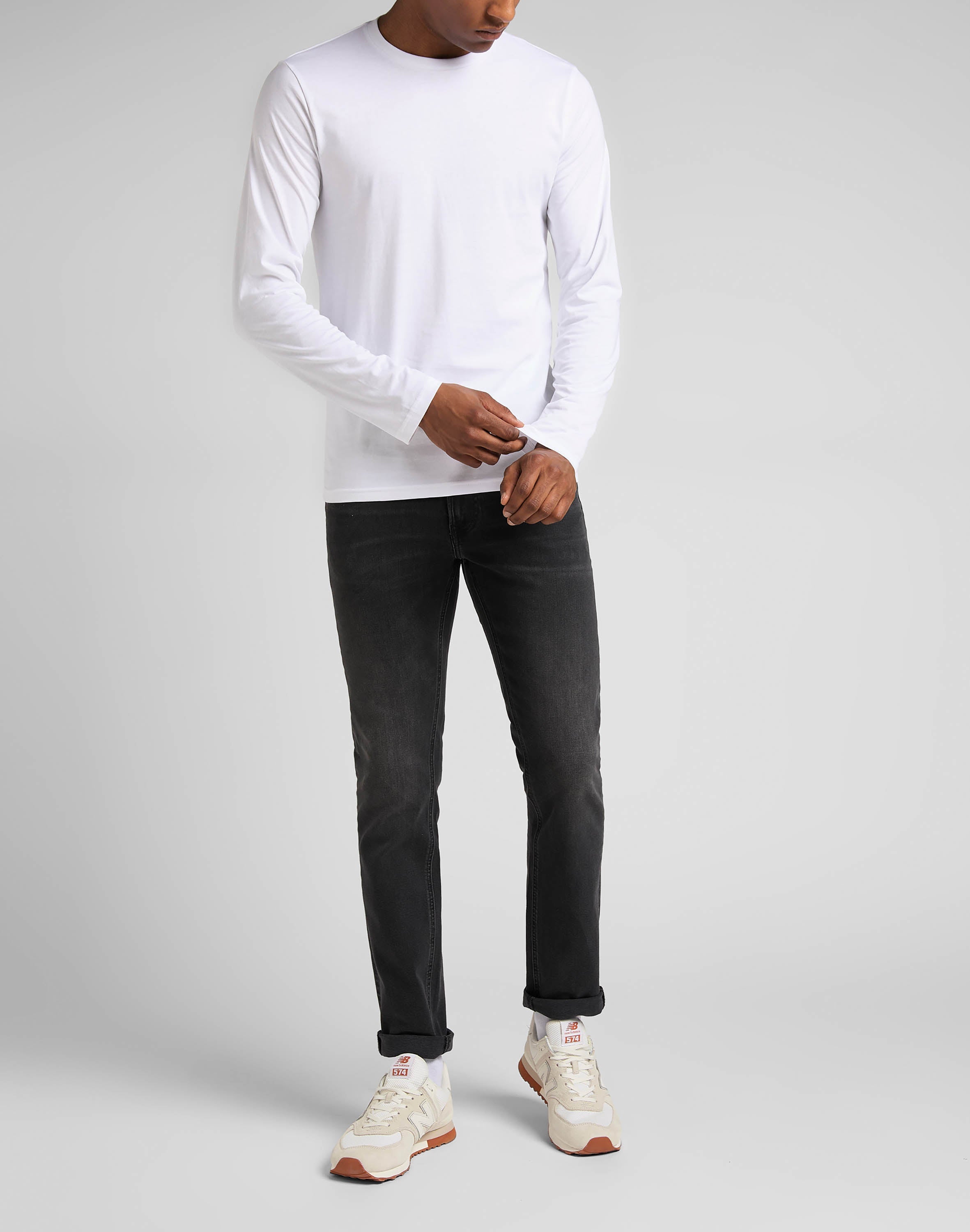 Twin Pack Crew Long Sleeve in Black/White Shirts Lee