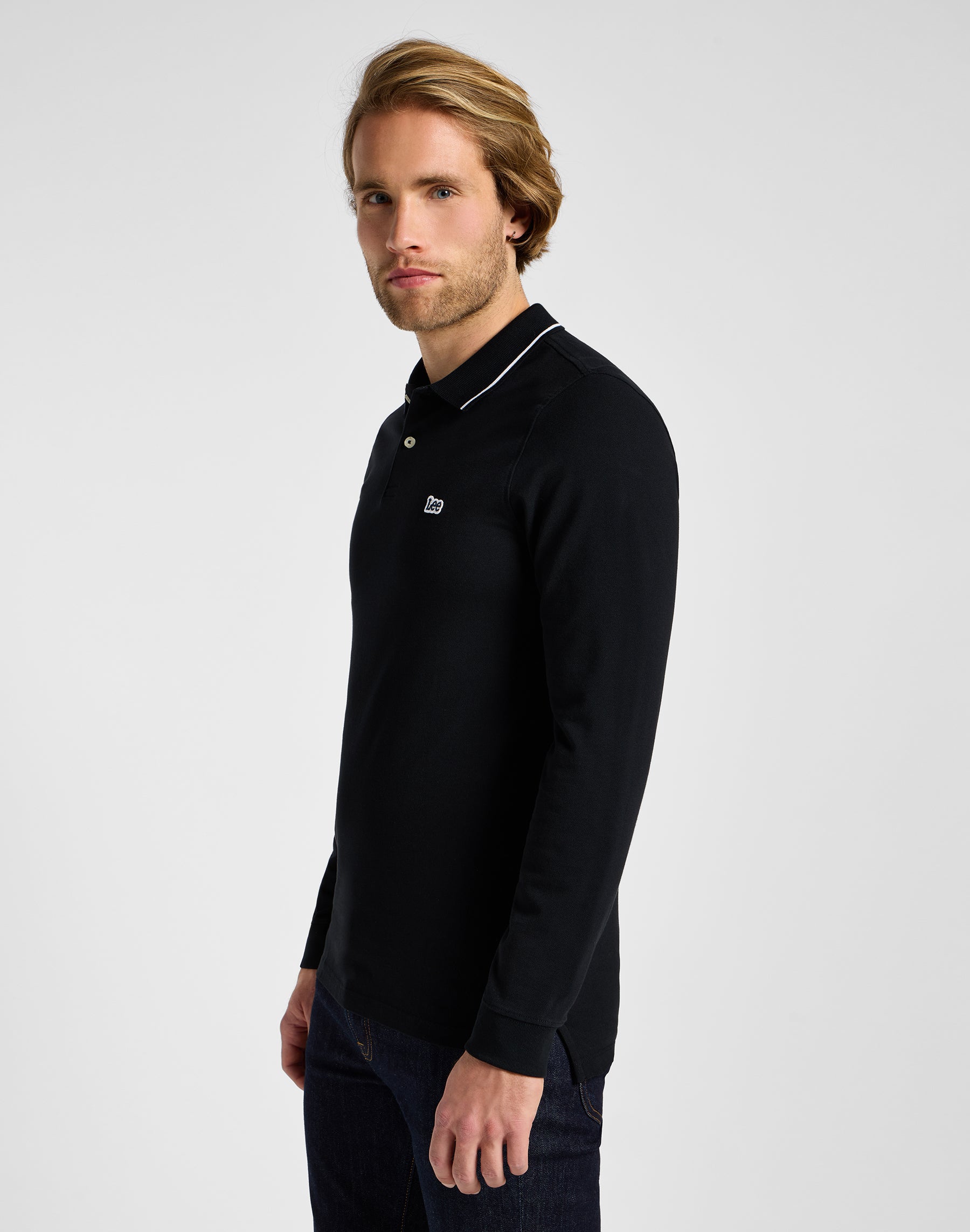 Long sleeve pique polo in Black Black T-Shirts Lee