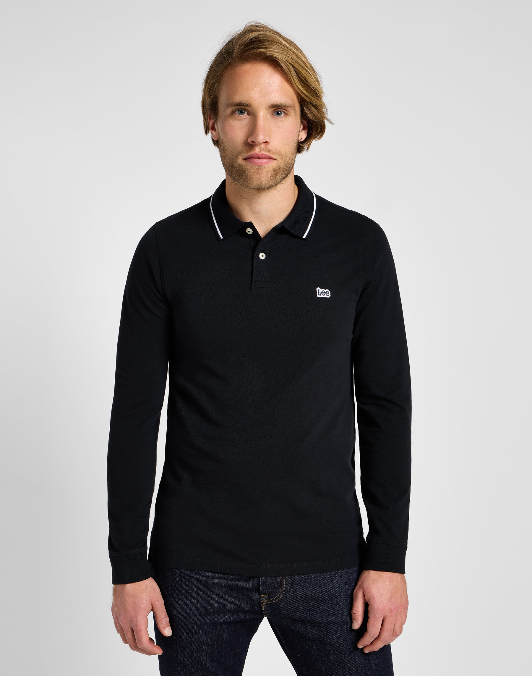Long sleeve pique polo in Black Black T-Shirts Lee