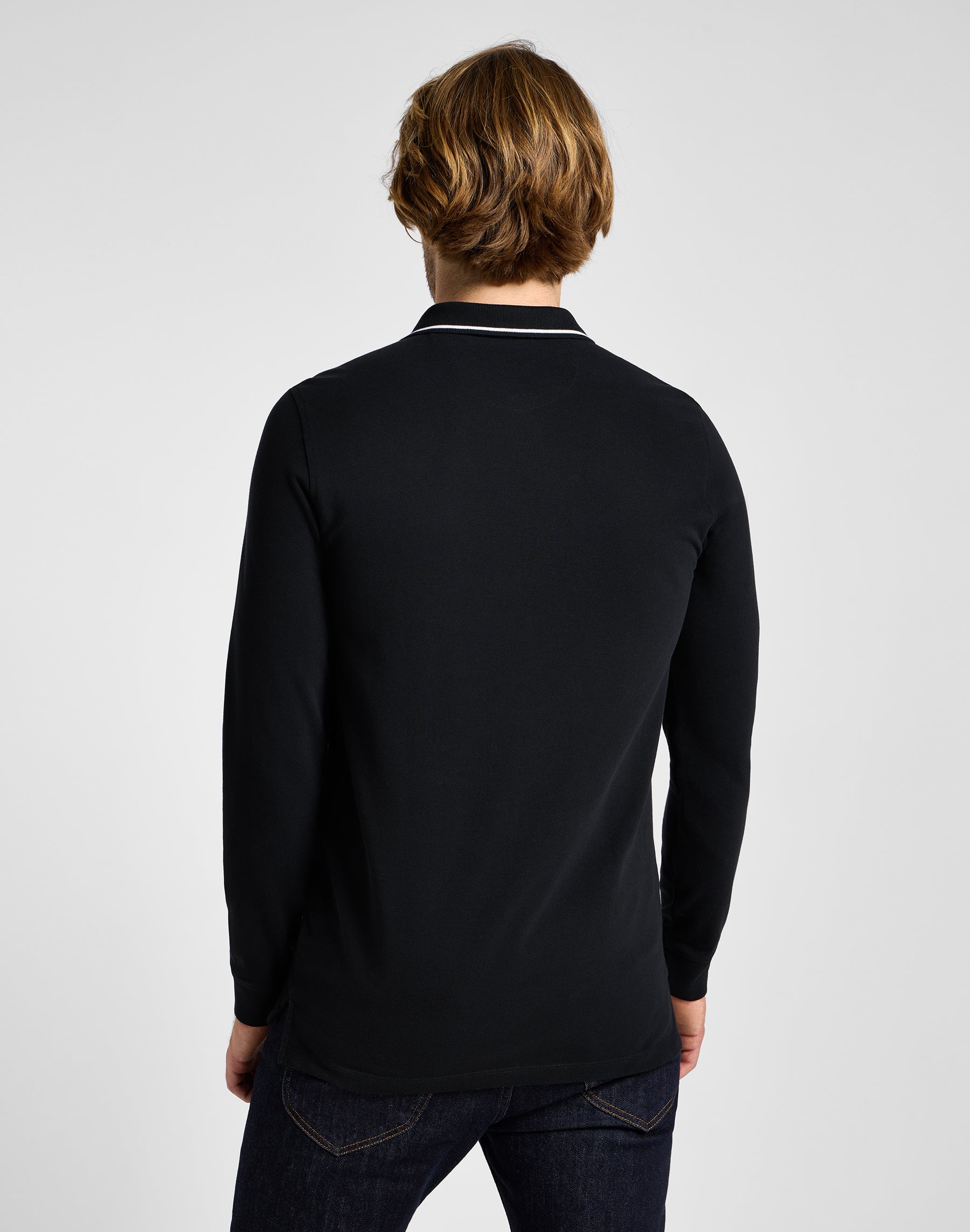 Long sleeve pique polo in Black Black T-Shirts Lee