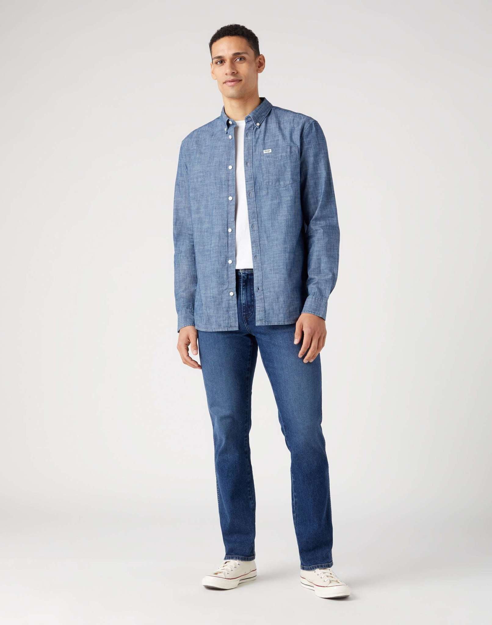 LS 1 Pocket Button Down Shirt in Dark Indigo Shirts Wrangler   