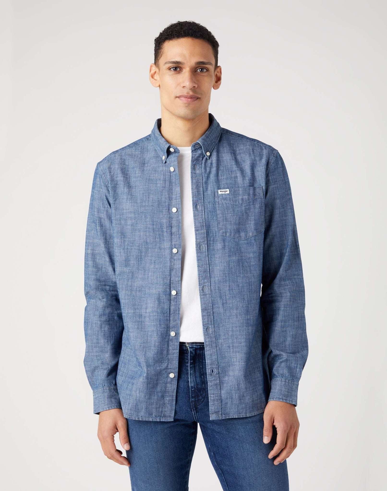 LS 1 Pocket Button Down Shirt in Dark Indigo Shirts Wrangler   