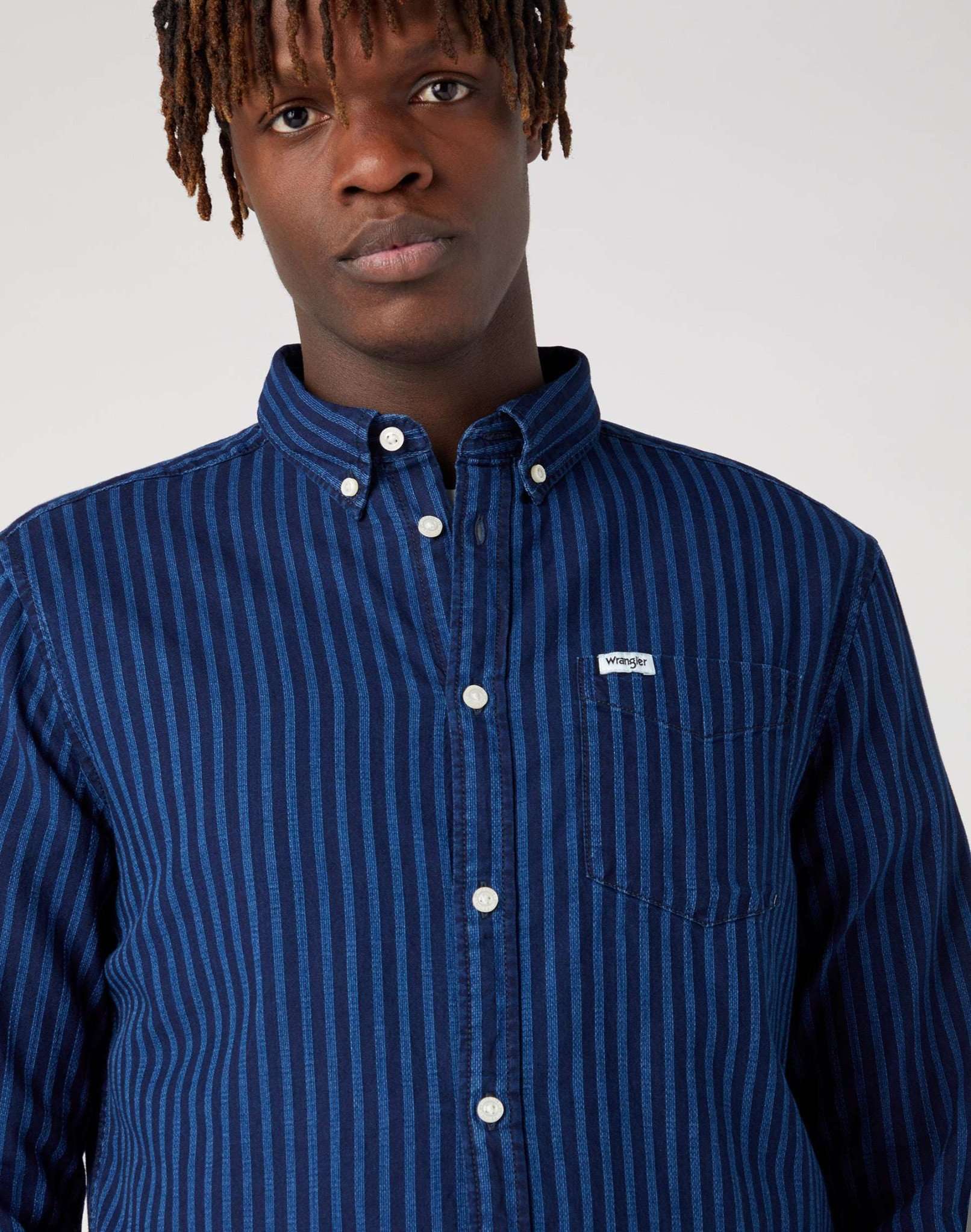 LS 1 Pocket Button Down Shirt in Mid Indigo Shirts Wrangler   