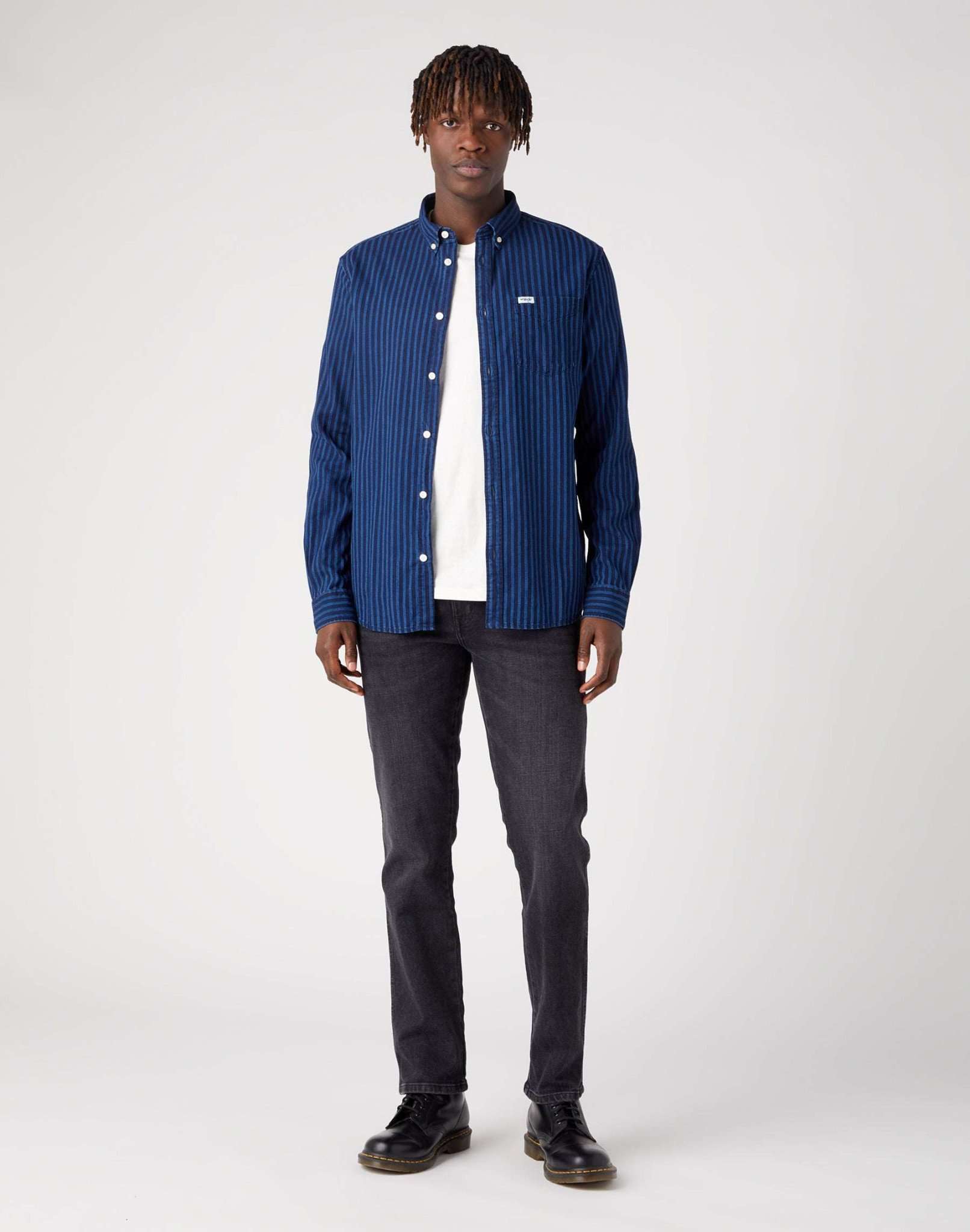 LS 1 Pocket Button Down Shirt in Mid Indigo Shirts Wrangler   