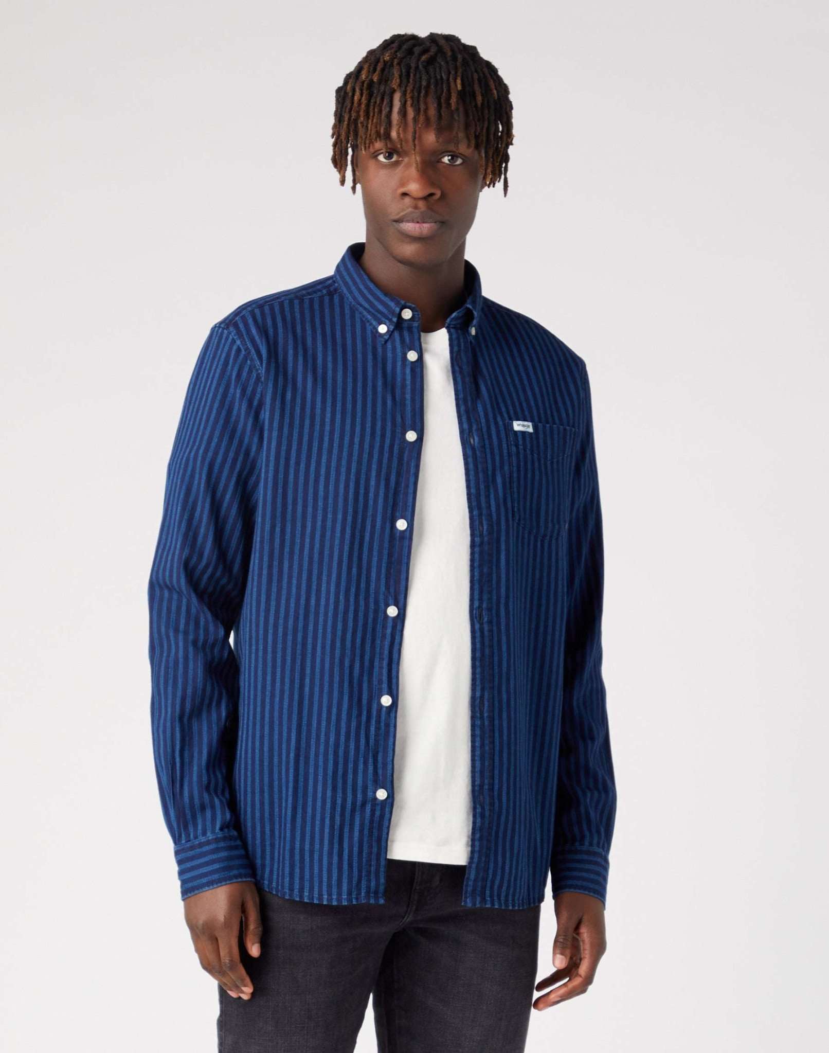 LS 1 Pocket Button Down Shirt in Mid Indigo Shirts Wrangler   