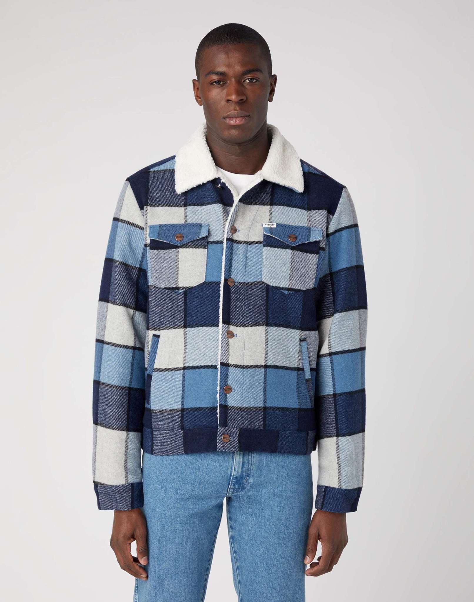 Wool Trucker Jacket in Captains Blue Jackets Wrangler   