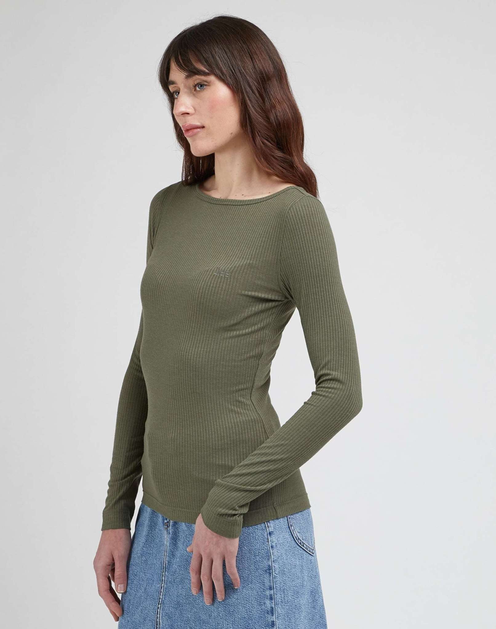 LS Boat Neck Tee in Olive Grove T-Shirts Lee   