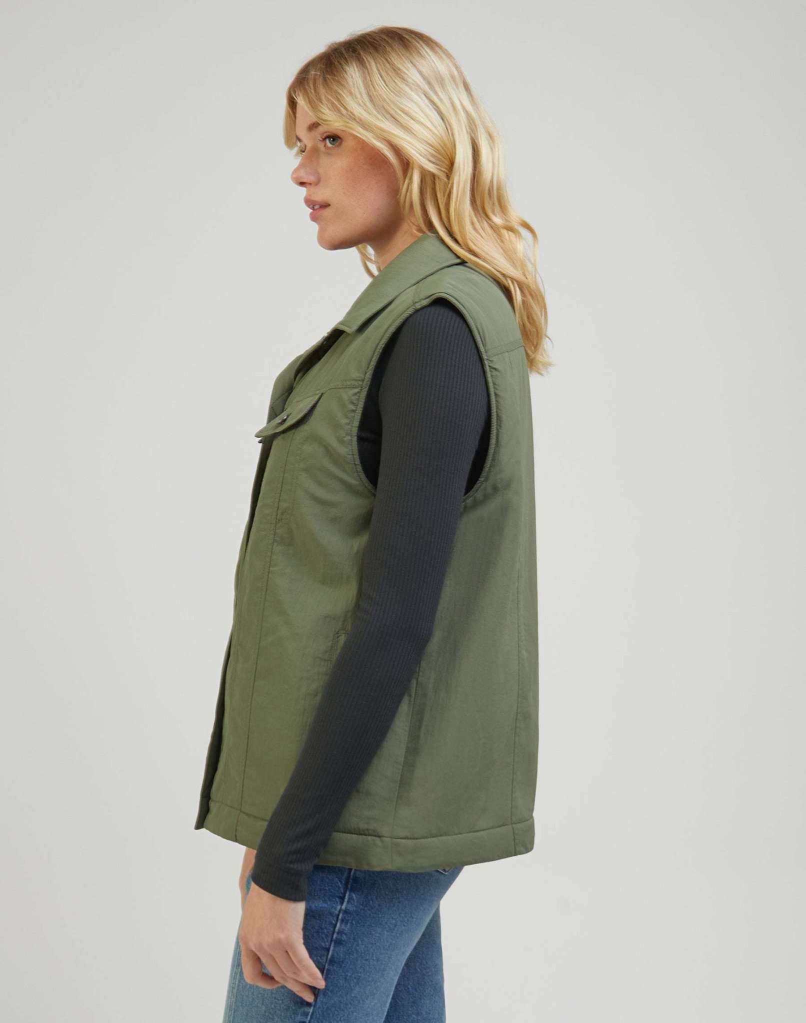 Padded Rider Vest in Olive Grove Jackets Lee   