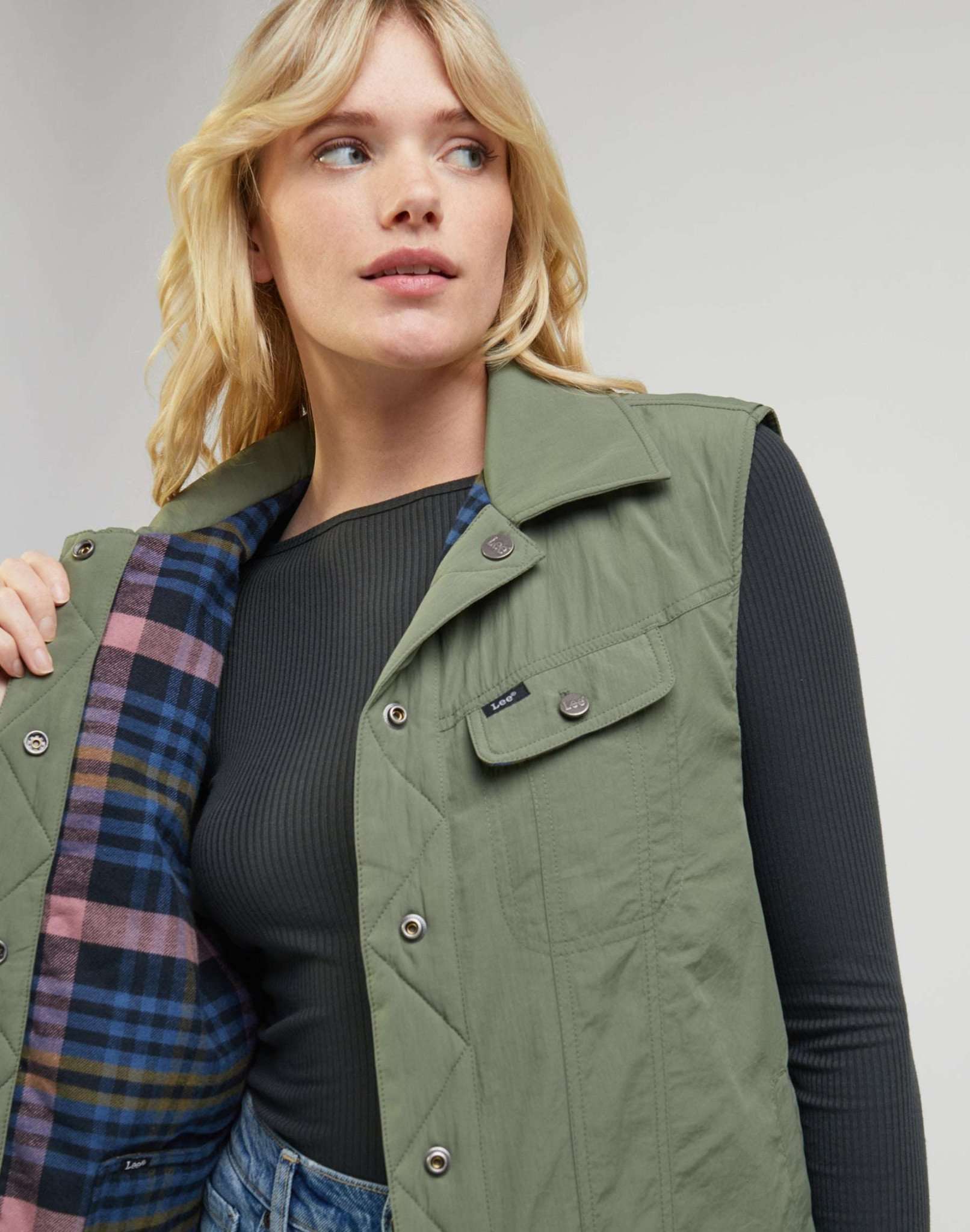 Padded Rider Vest in Olive Grove Jackets Lee   