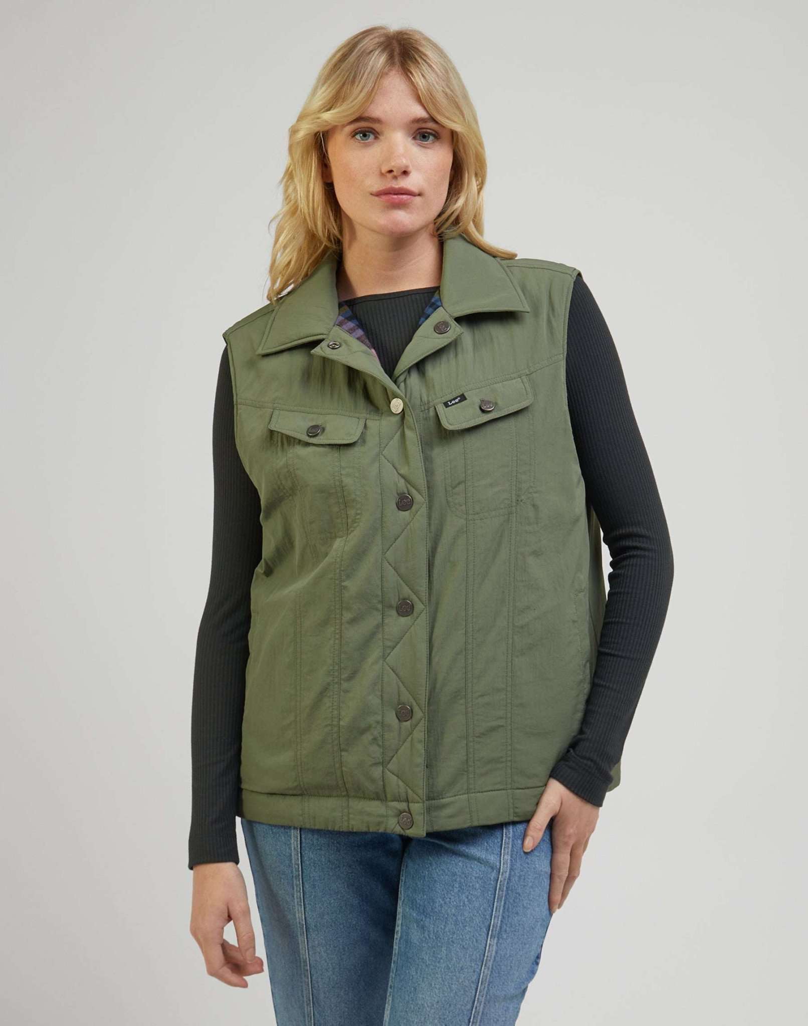 Padded Rider Vest in Olive Grove Jackets Lee   