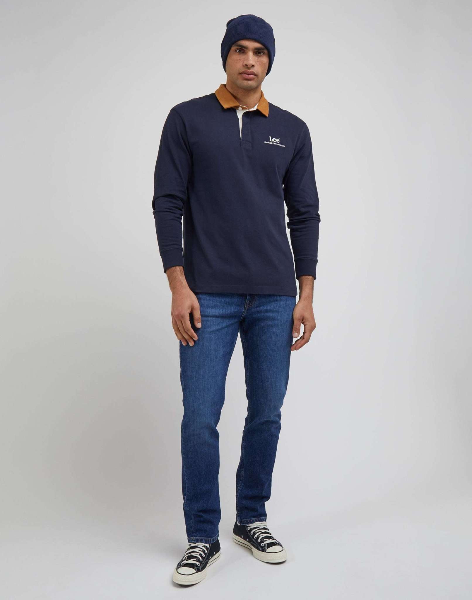 LS Contrast Collar Polo in Sky Captain Sweater Lee   