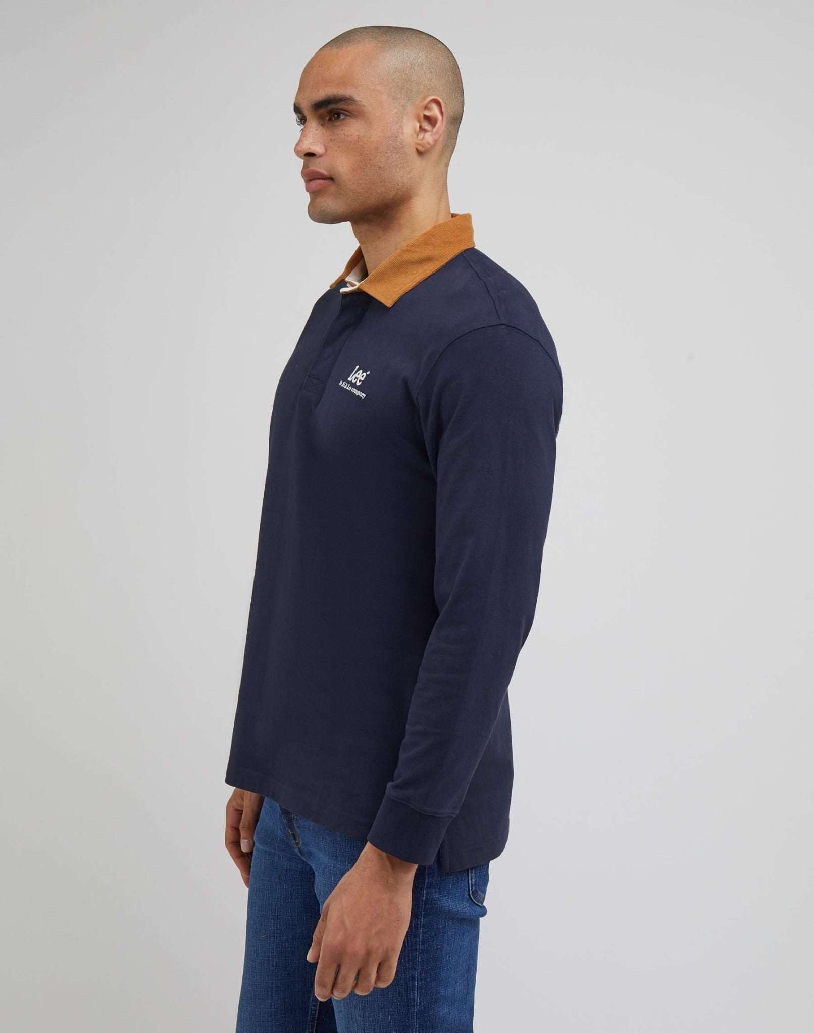 LS Contrast Collar Polo in Sky Captain Sweater Lee   