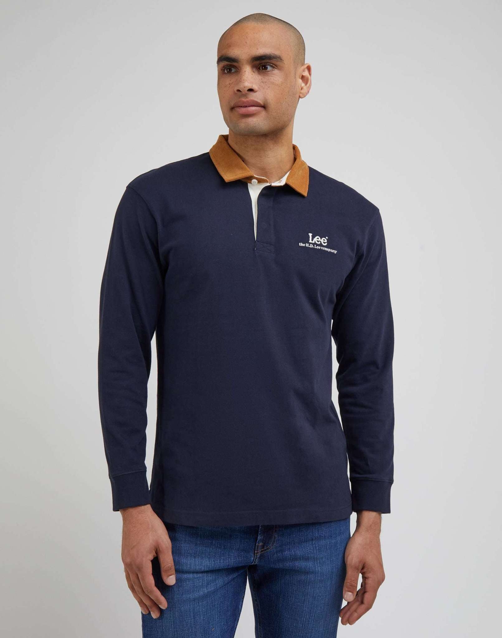 LS Contrast Collar Polo in Sky Captain Sweater Lee   