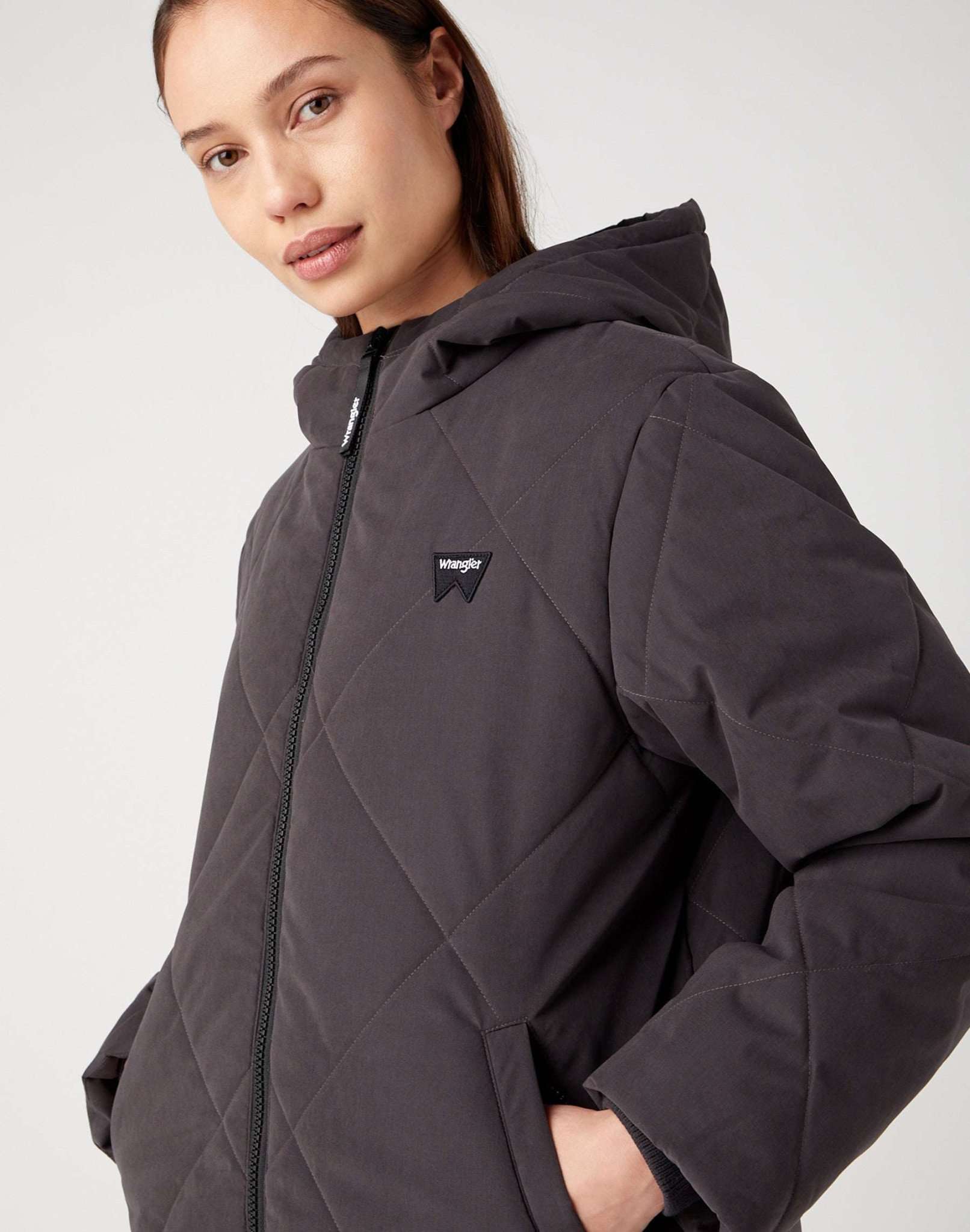 Long Quilted Jacket in Faded Black Jackets Wrangler   