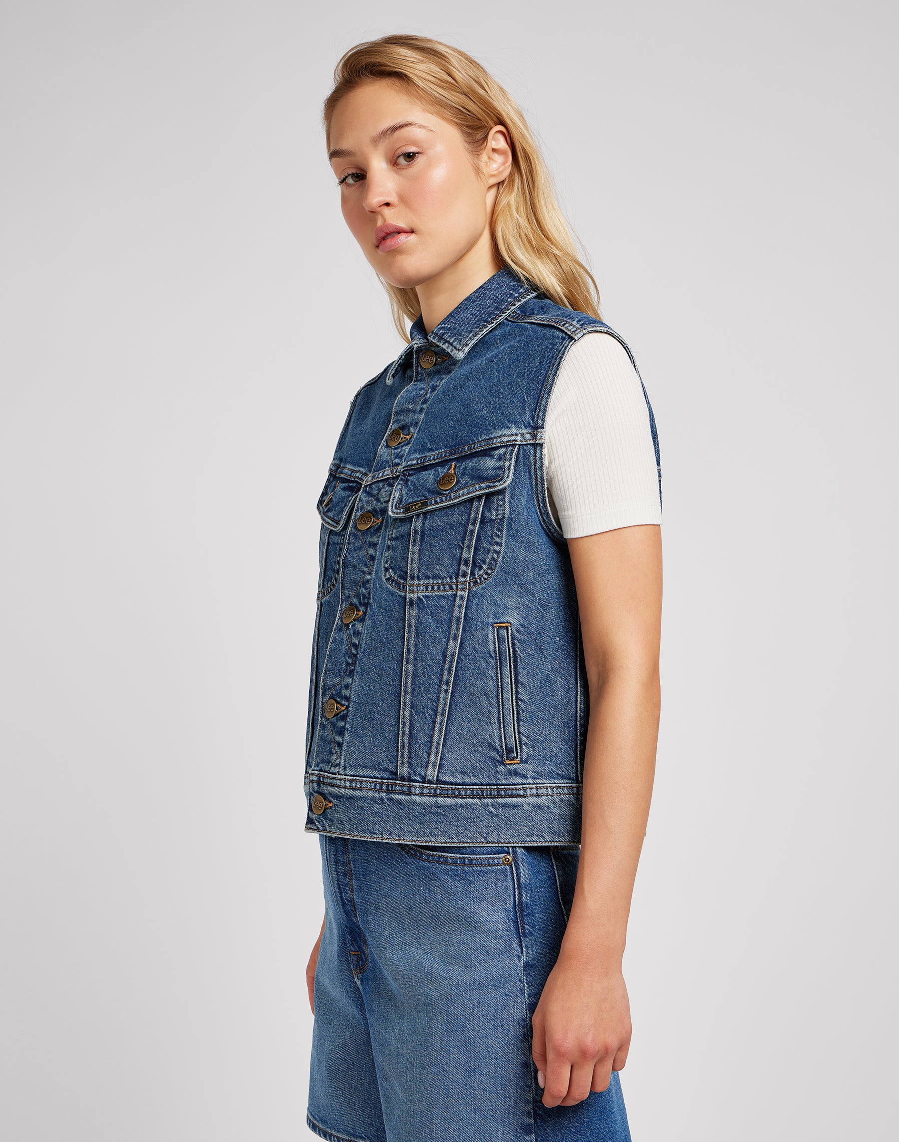 Sleeveless Rider Jacket in Classic Indigo Jackets Lee   