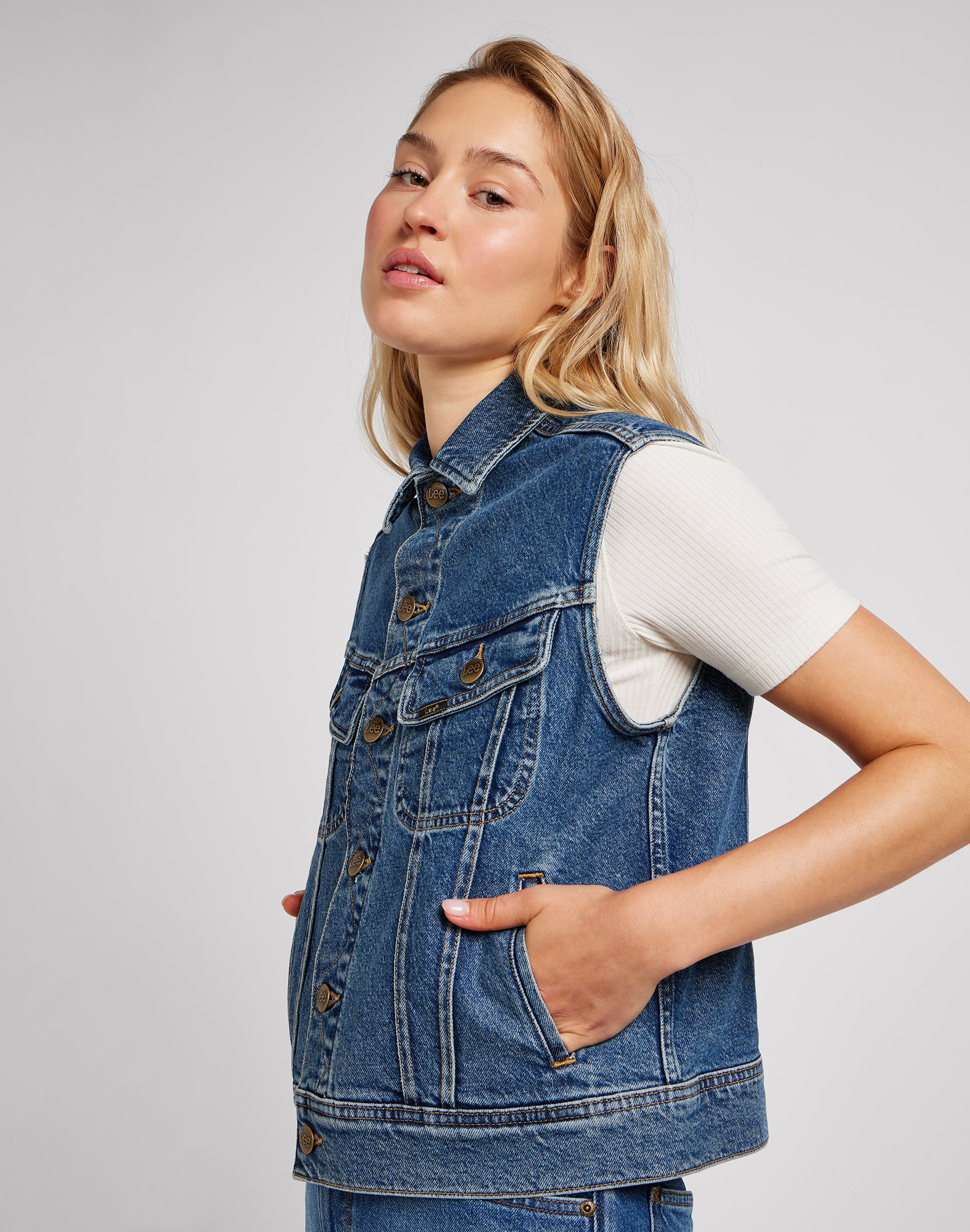 Sleeveless Rider Jacket in Classic Indigo Jackets Lee   