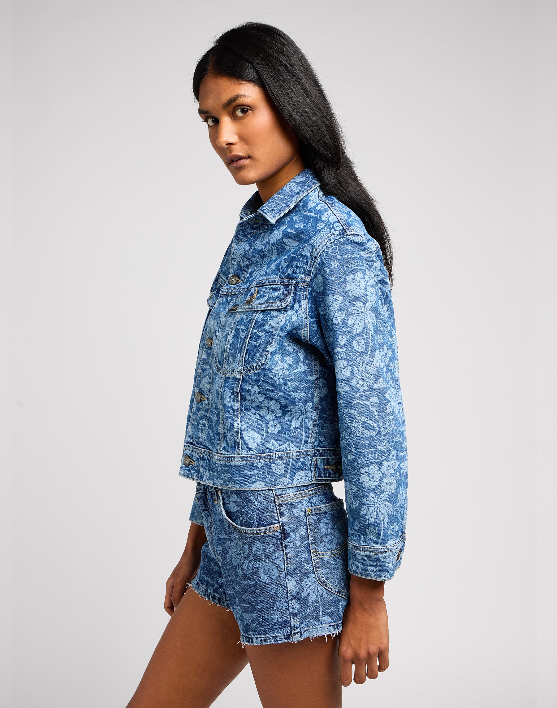 Cropped Rider Jacket in Tropical Denim Jackets Lee   