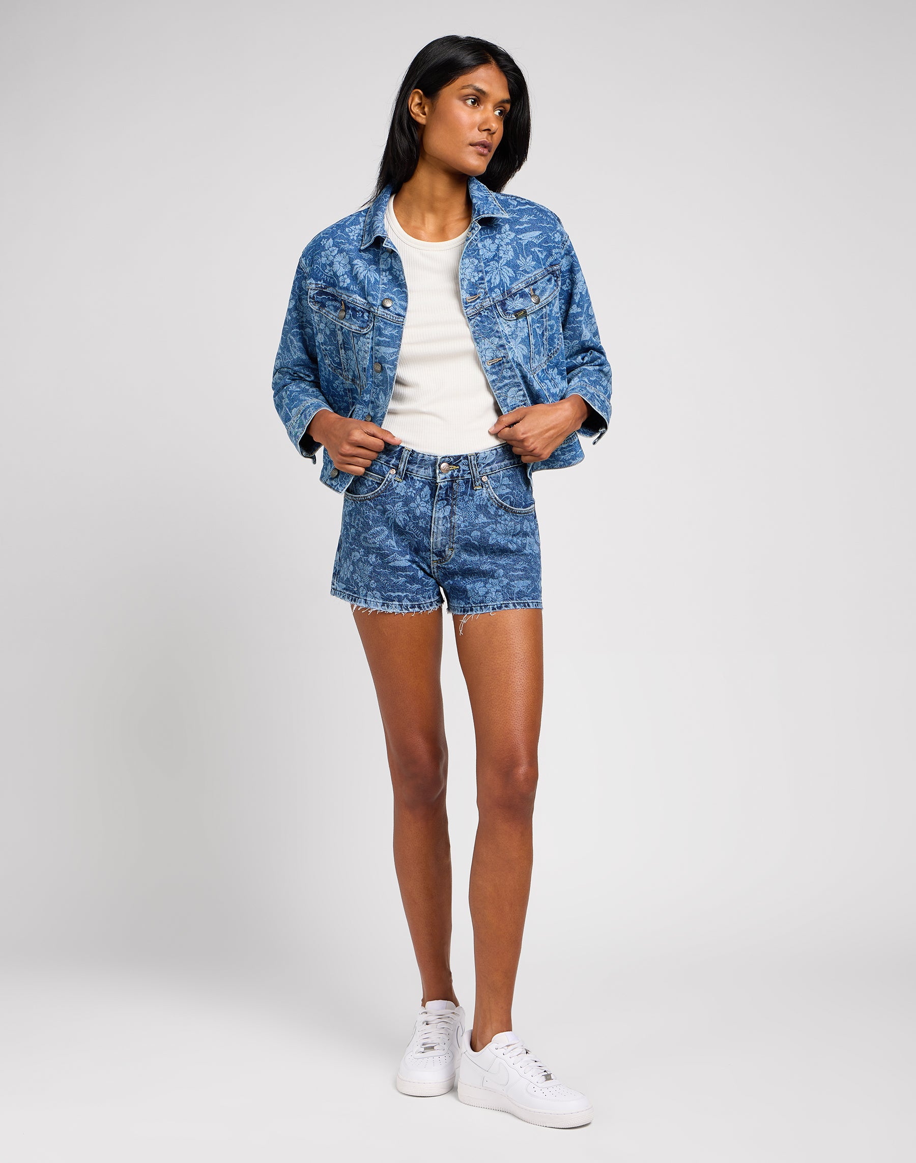 Cropped Rider Jacket in Tropical Denim Jackets Lee   