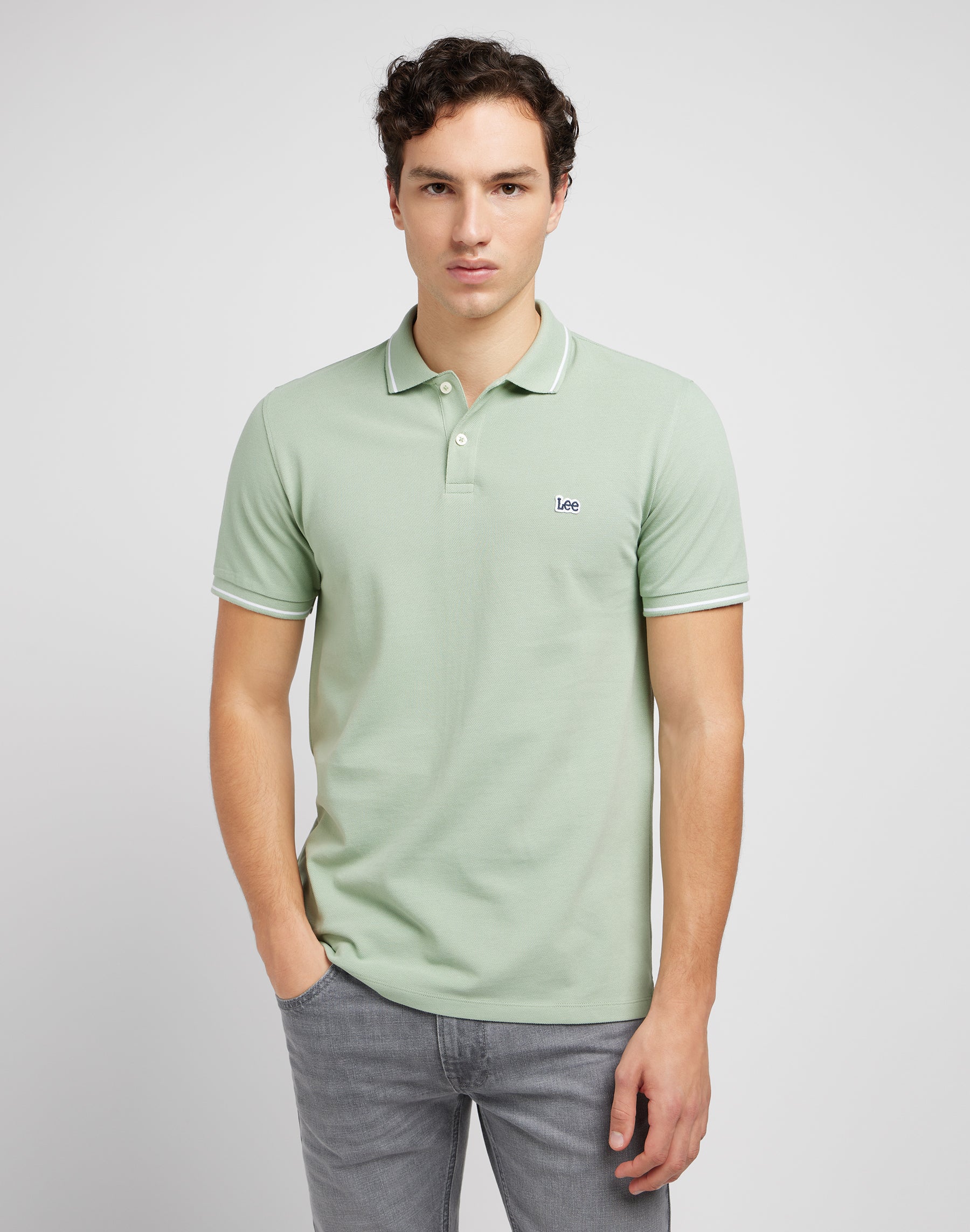 Pique Polo in Intuition Grey Polos Lee   